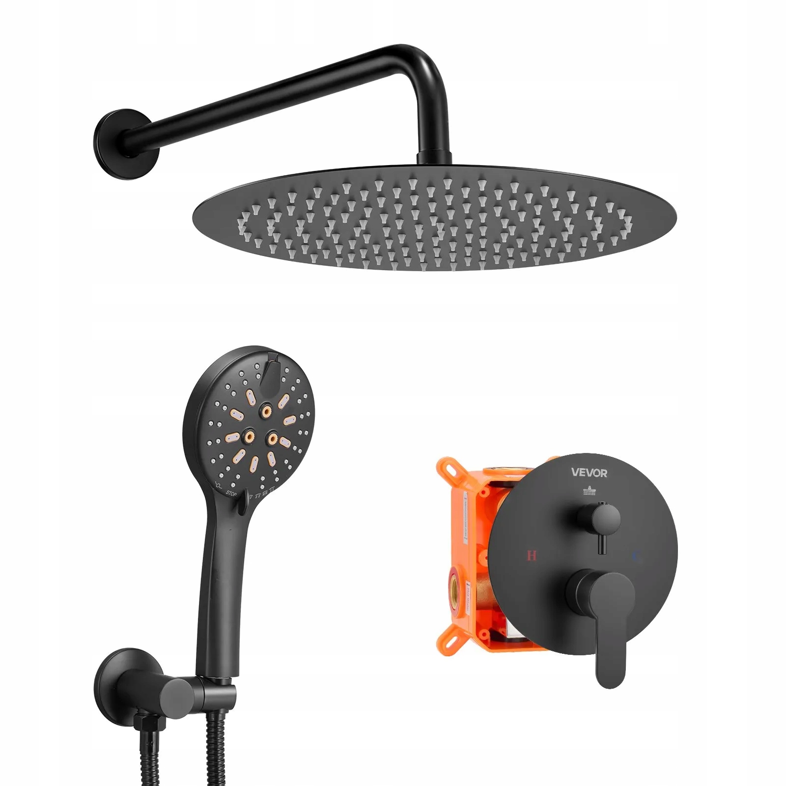 Sprchový set dešťová 30 cm kulatý s nástěnnou baterií, černá matná