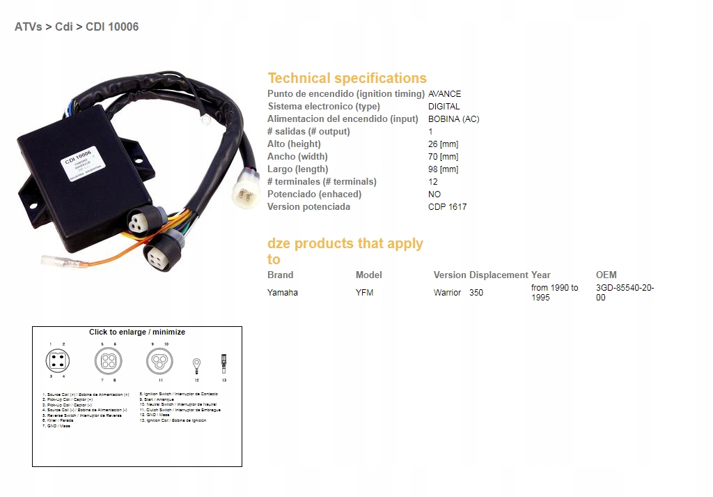 Dze Modul Zapaľovania CDI Yamaha YFM350 Warrior 90-95 (3GD-85540-20-00) (VIC-14