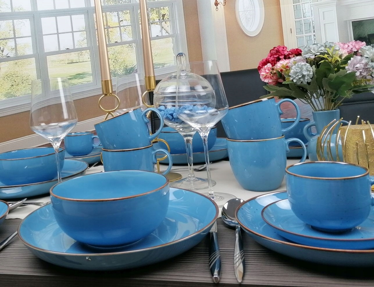 BOGUCICE RUSTIC BLUE SERWIS OBIAD KAWA 72 EL MISKA