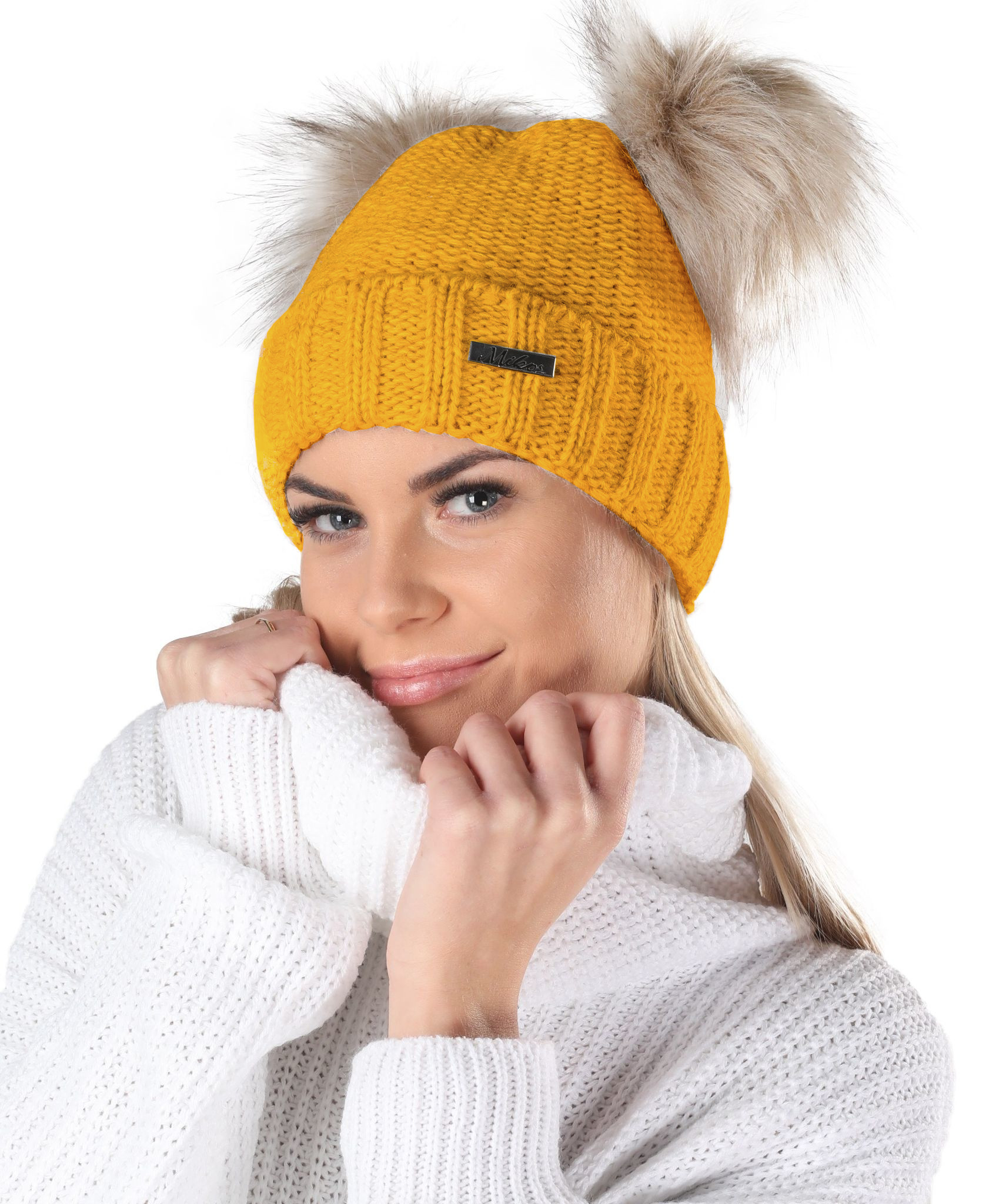 

Mikos czapka zimowa damska podwójna dwa pompon 689