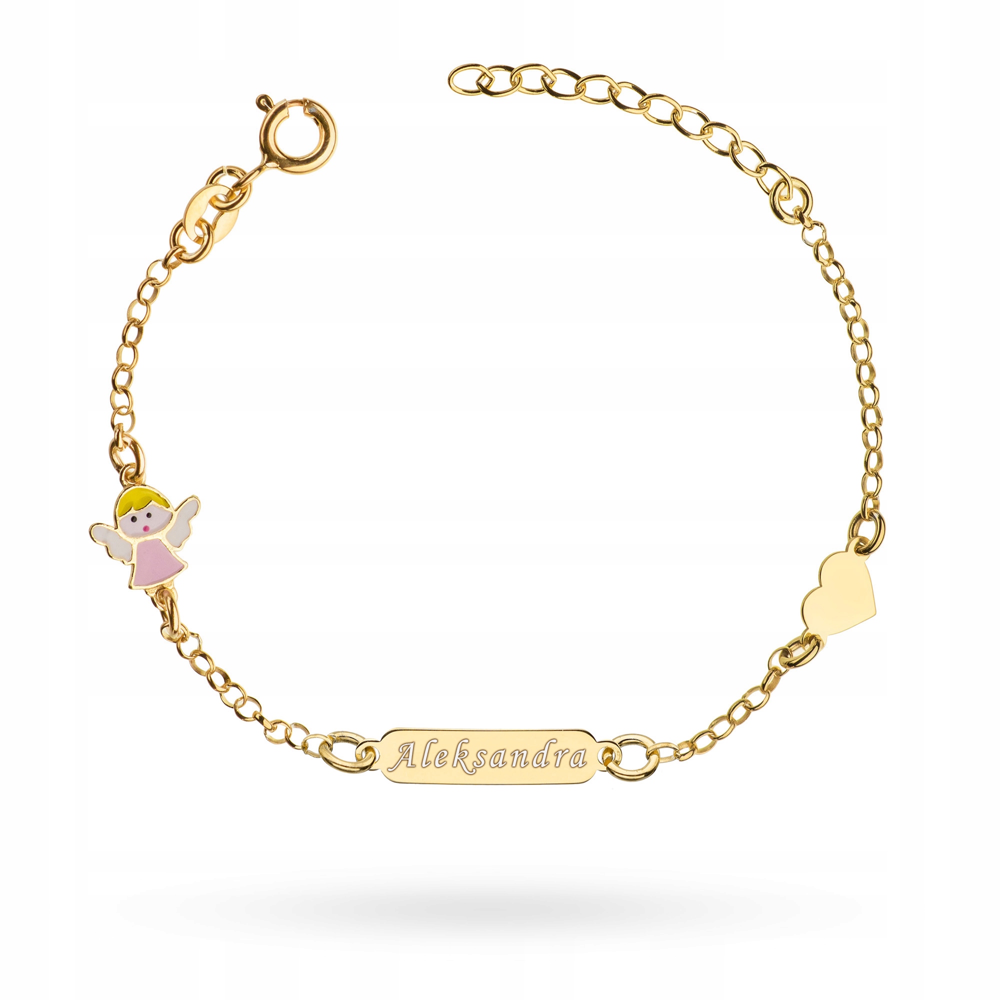 Stříbrný Pozlacený Náramek pro děti ryzost 925 Anděl Srdce Gravírování
