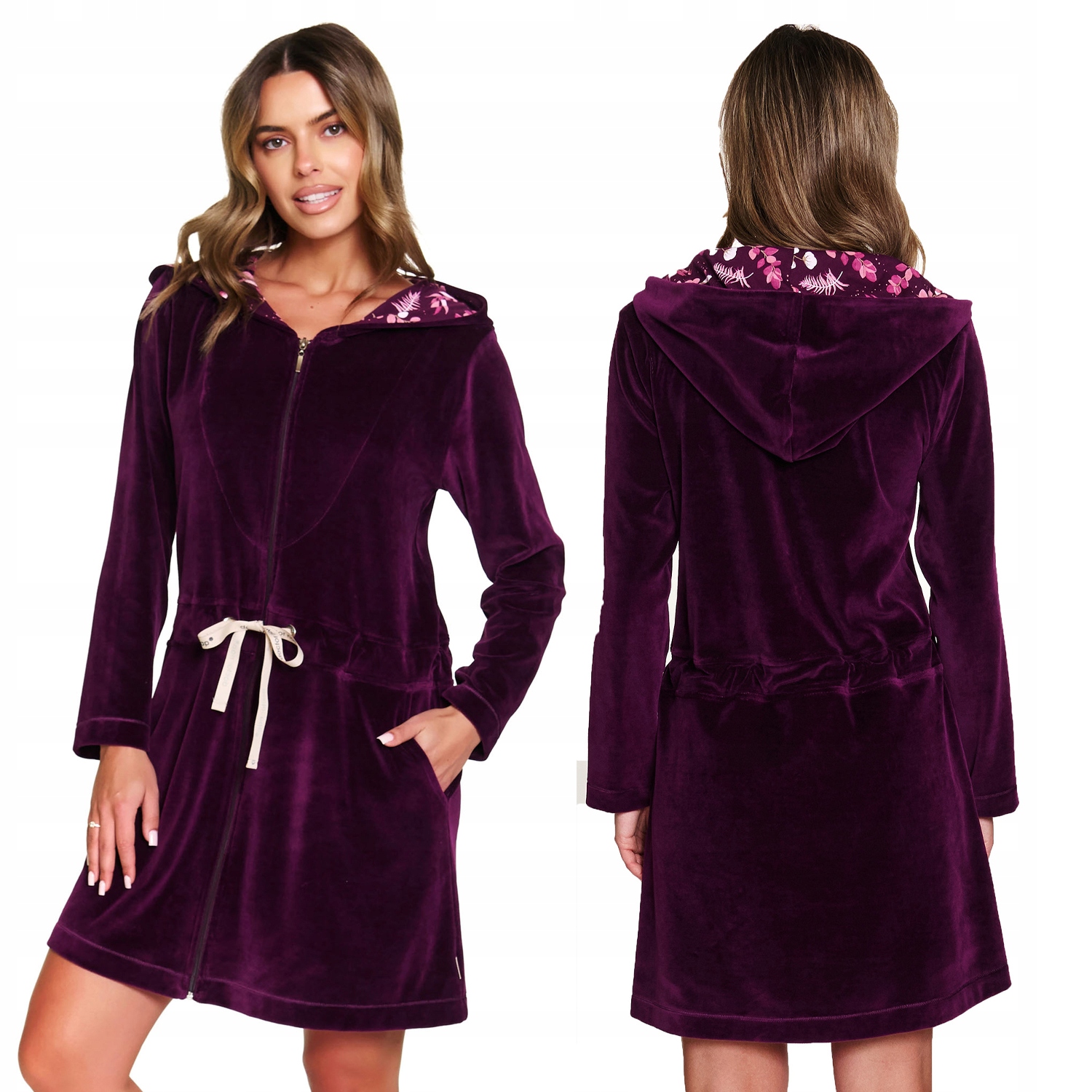 Doctor Nap SWO.1008 burgundy kapuce bavlna na zip burgundský Župan 3XL