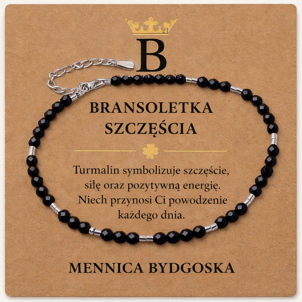 Bransoletka srebrna damska ochronna zdrowotna turmalin srebro próba 925