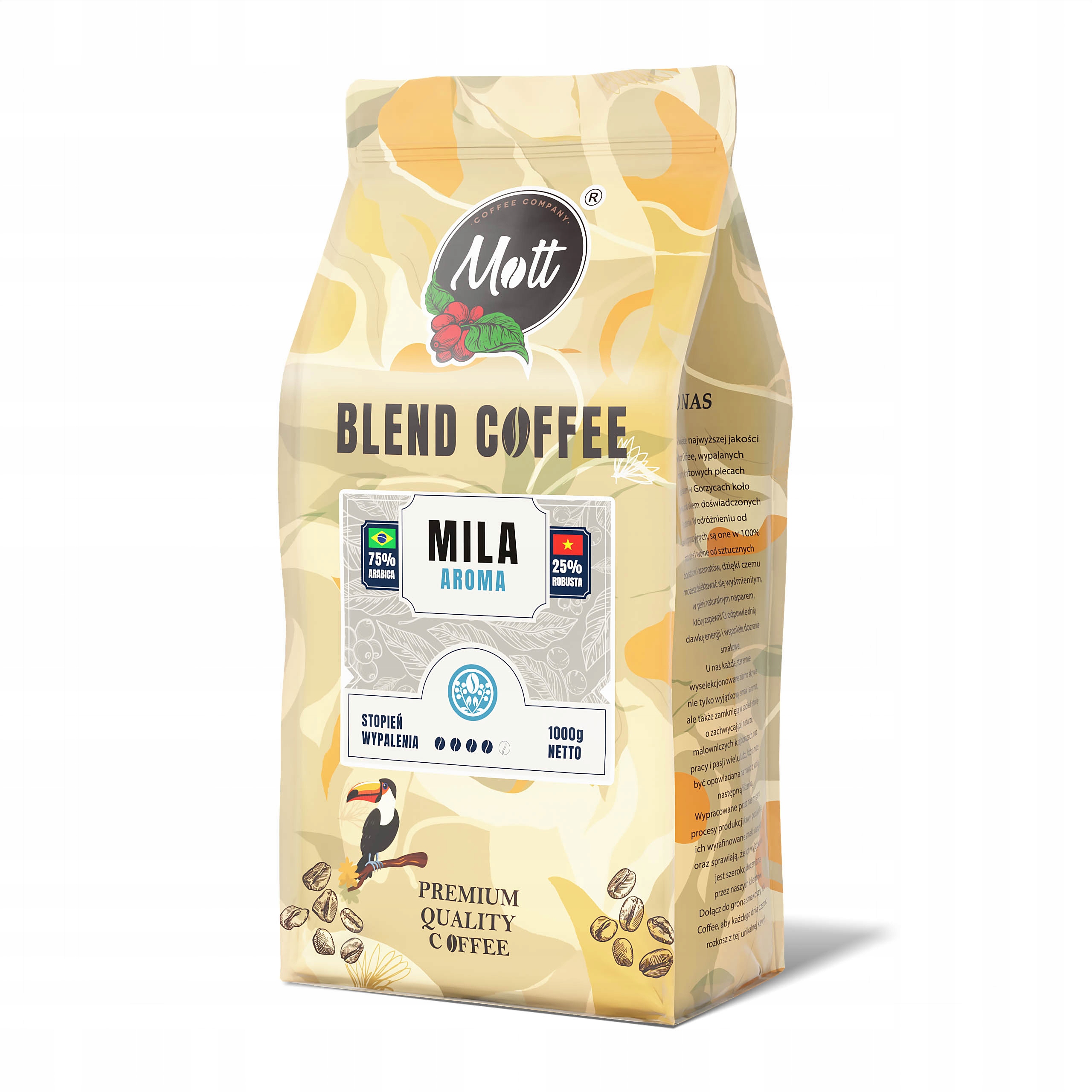 Levně Káva zrnková 1 kg Blend Čerstvě pražená Mila Aroma Mott Coffee
