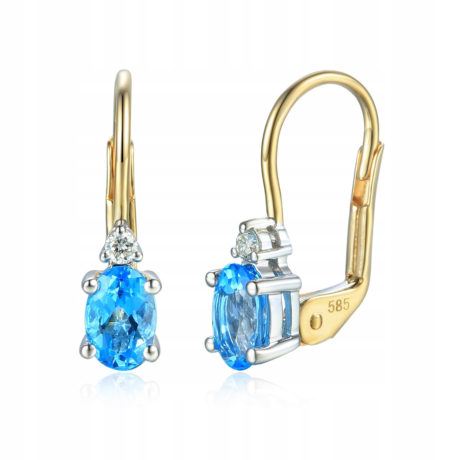Náušnice zlaté Au 585 Topaz London Blue a diamanty 0,06 ct