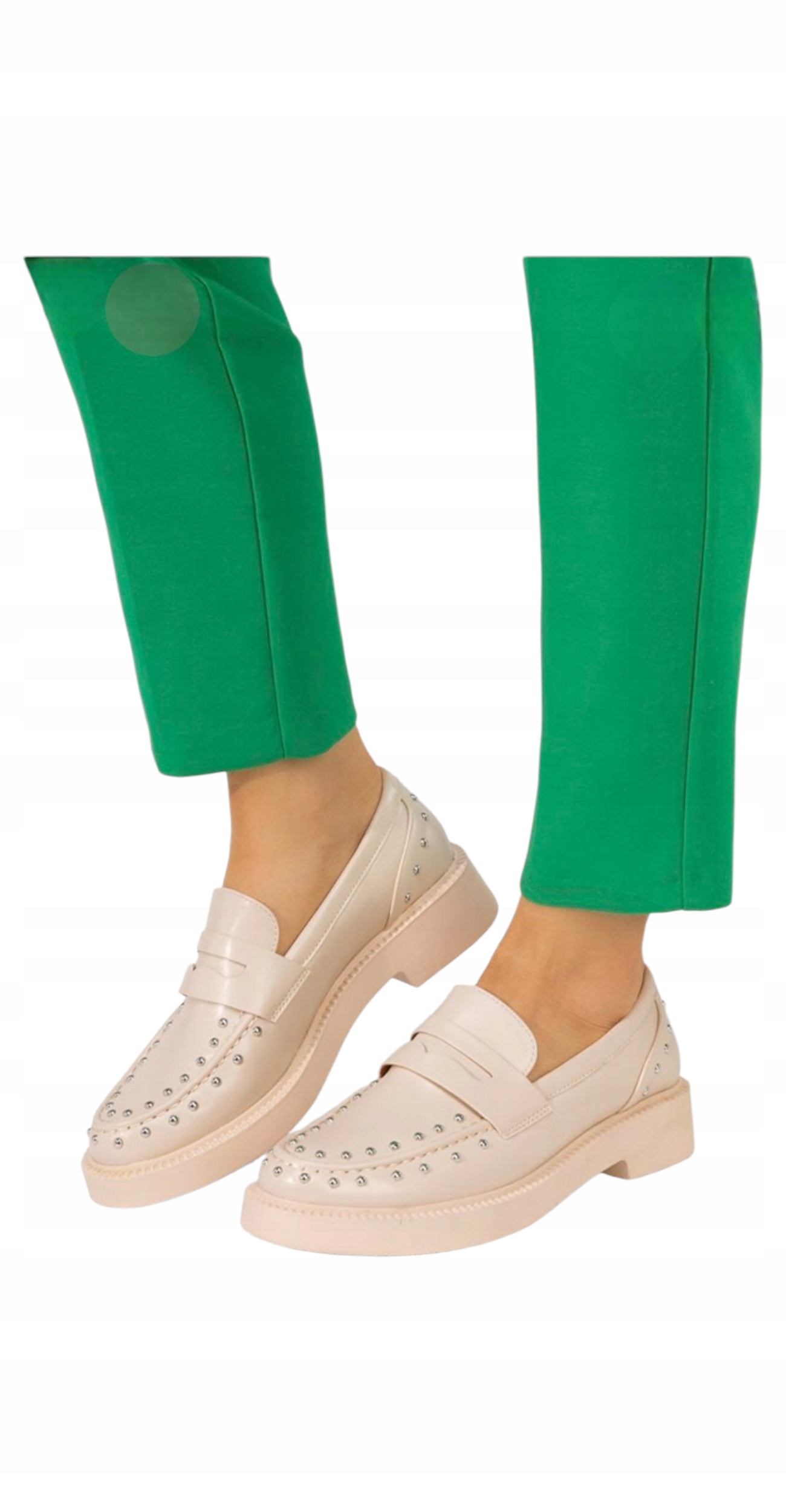 Dámské polobotky Kožené Mokasíny Elegantní na Klocku s Džety Béžová 37