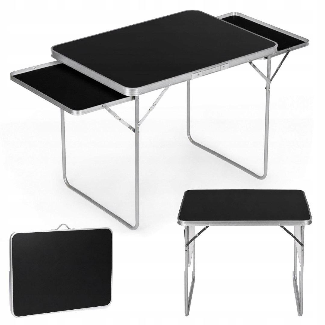 Stolik turystyczny 120x60 cm składany w walizkę 2 półki czarny MultiGarden