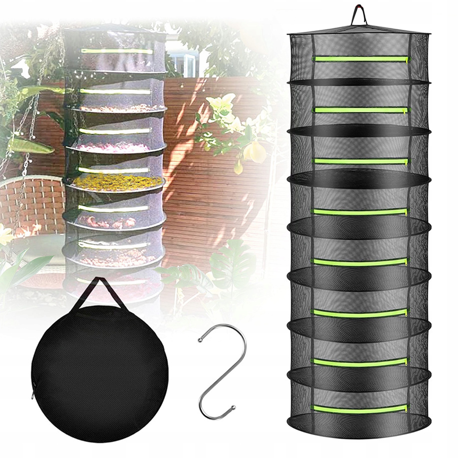 Suszarka Siatka Wisząca Do Suszenia Grzybów Ziół 8 Warstw 60CM Składany