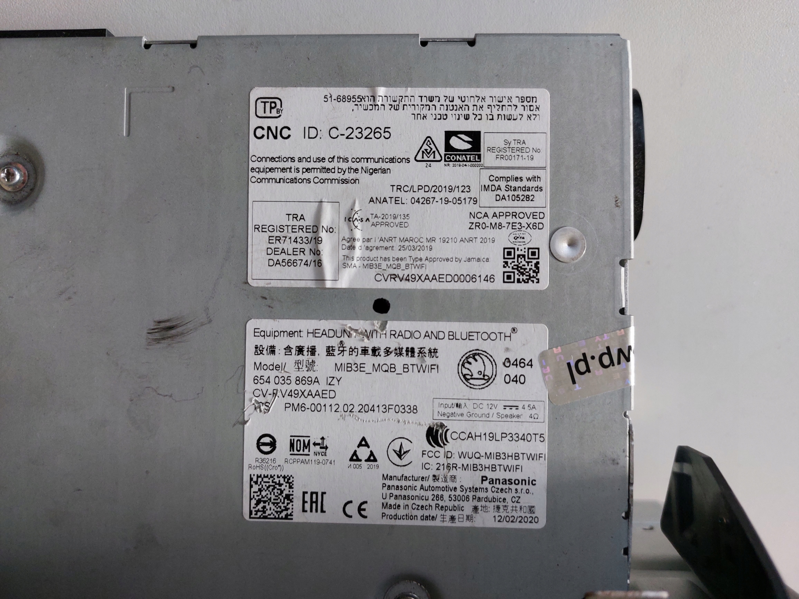 SKODA KAMIQ SCALA RADIO MIB3 WIFI BT 654035869F Producent części Chrysler OE