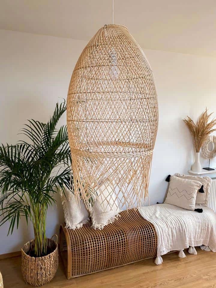 Ratanová závesná lampa Abažúr z ratanu Boho Lala Ubur
