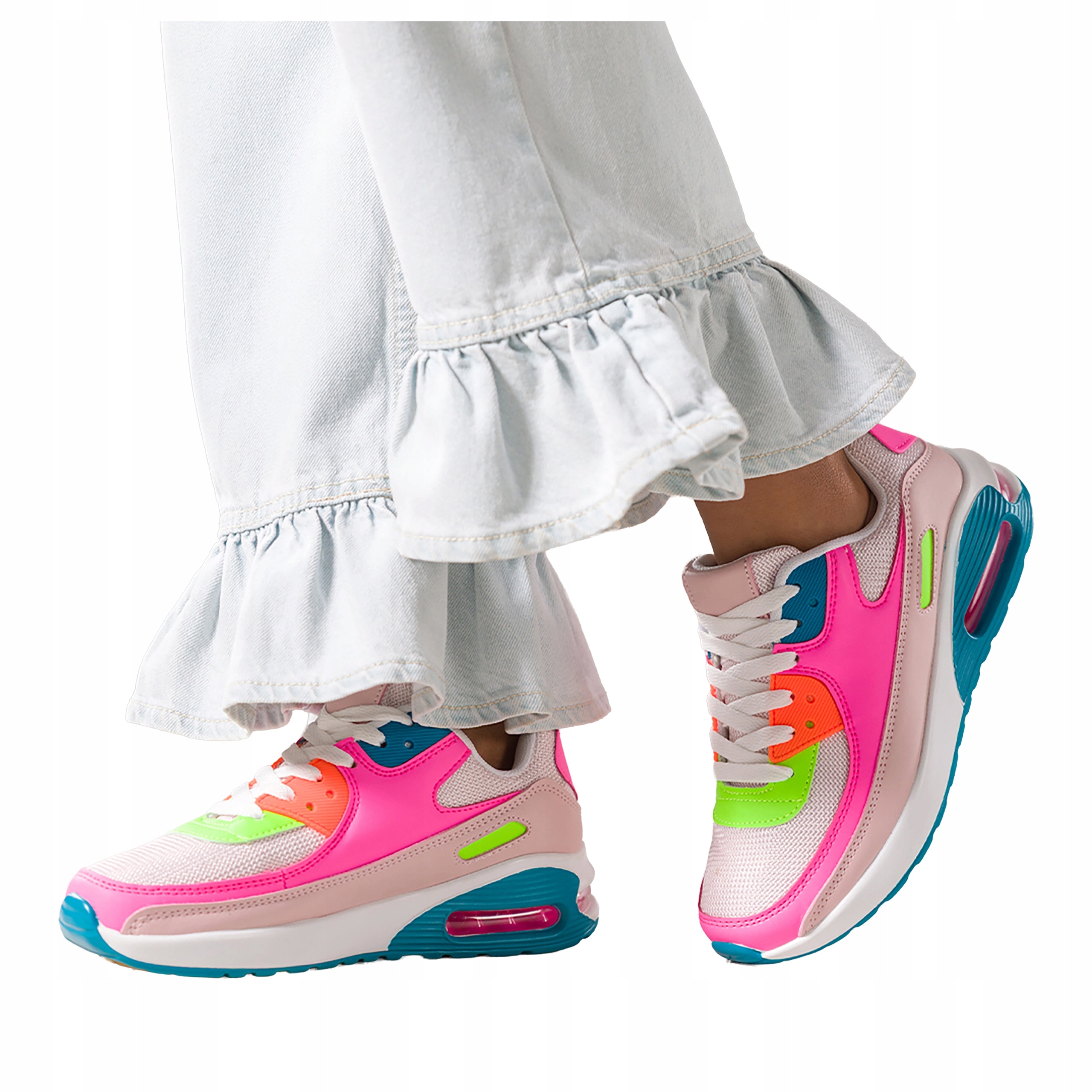 Světle růžové dámské sportovní tenisky na klínku s barevnými vložkami, velikost 37