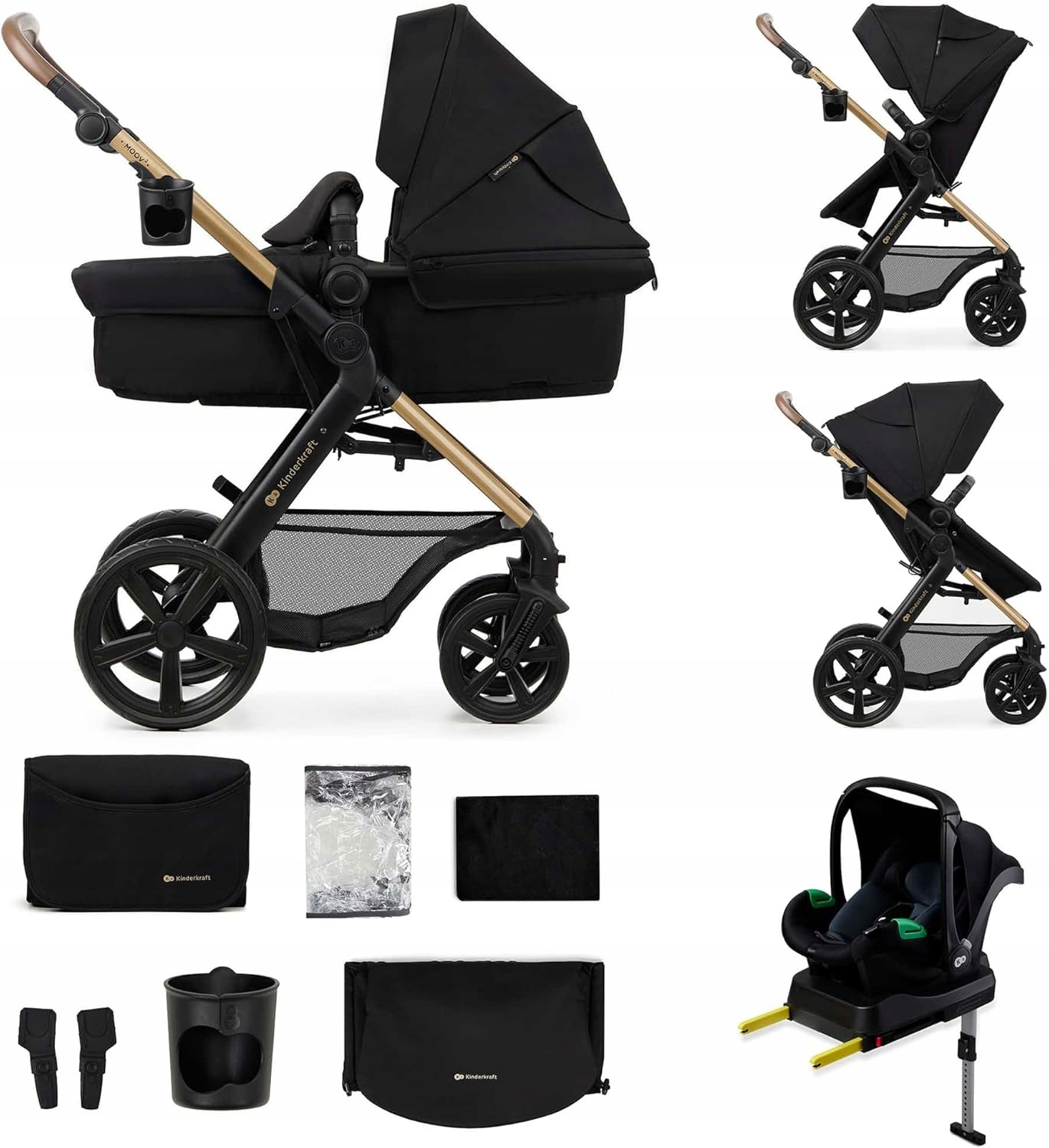 Wózek Dziecięcy 4w1 Kinderkraft Moov 2 Eva Fotelik Wielofunkcyjny Czarny