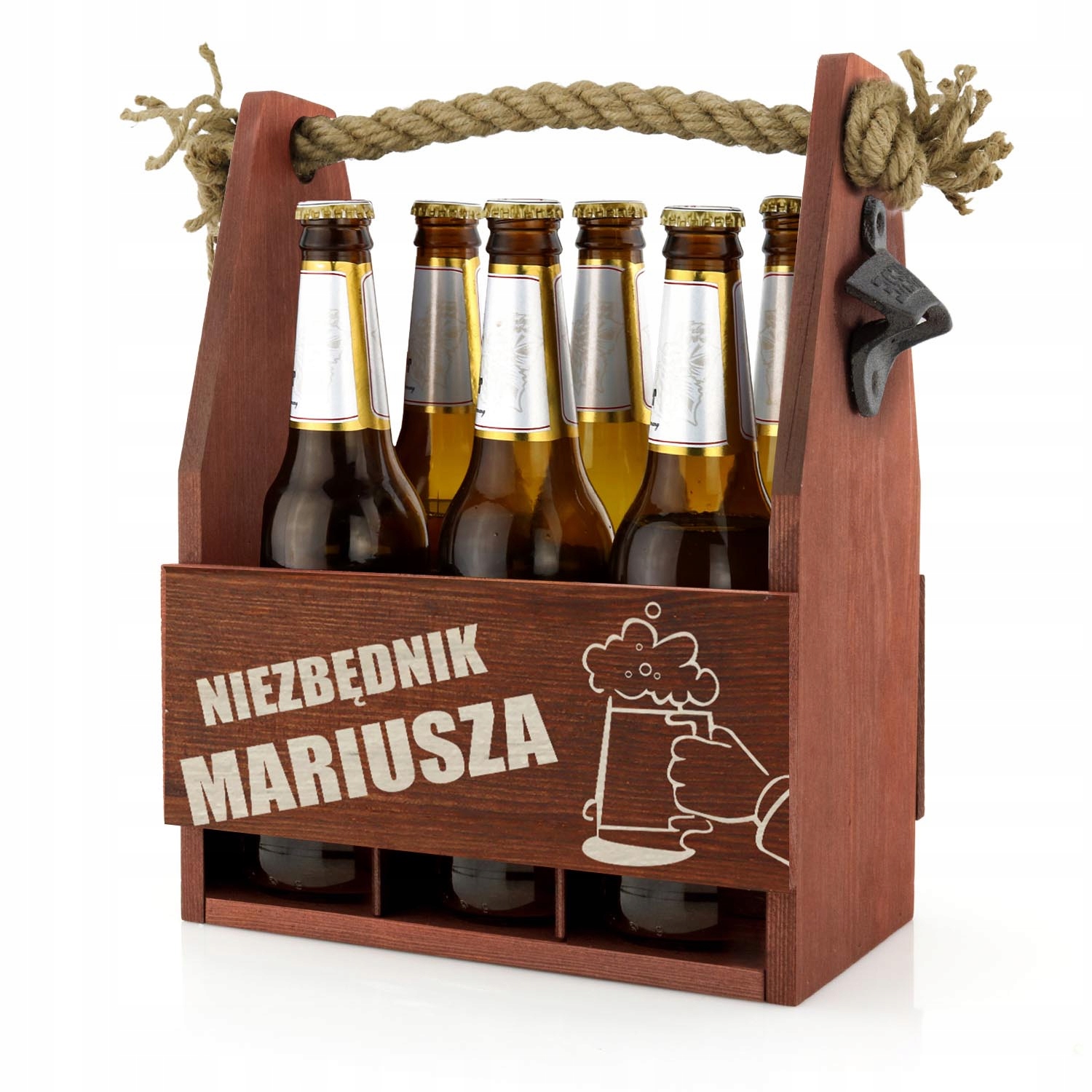 

Nosidełko na Piwo Skrzynka otwieracz sznur Grawer