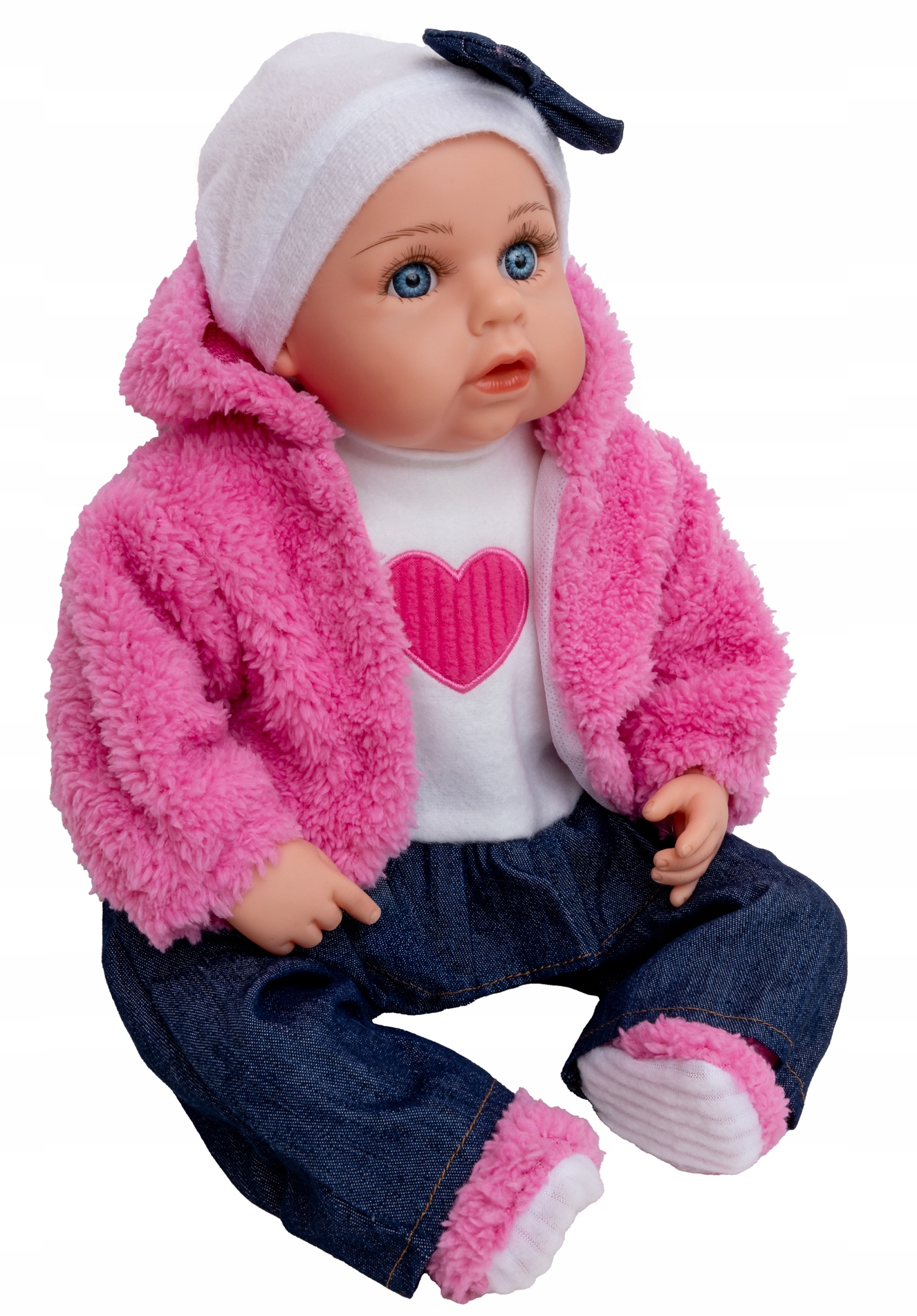 DUŻA LALKA BOBAS 45 cm mówi śpiewa po PL + SMOCZEK + BUTELKI + PAMPERSY Certyfikaty, opinie, atesty CE