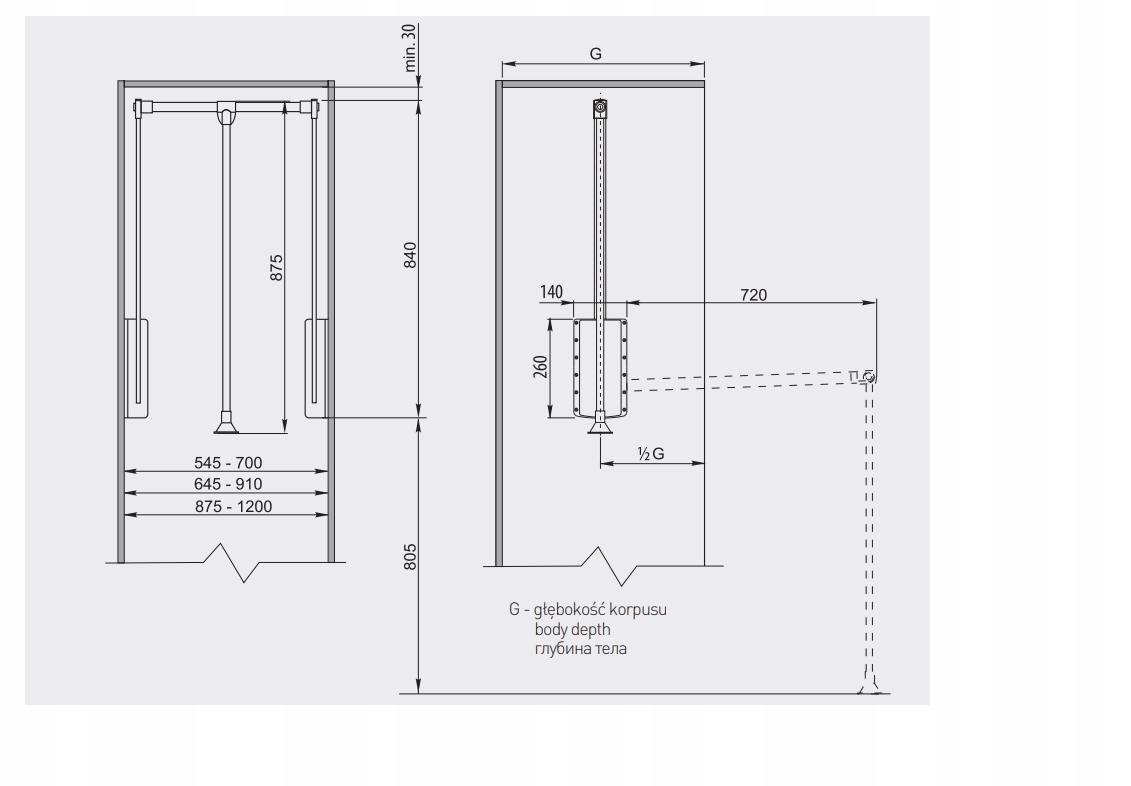Pantograf wieszak GTV 645-910 mm stalowy biały Kod producenta PG-ST6083-10
