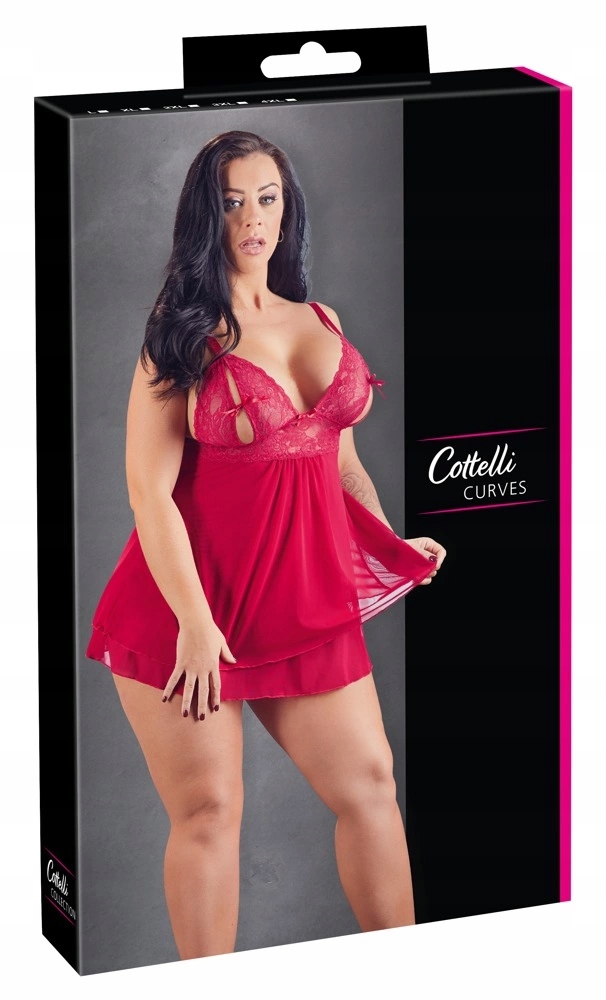 Cottelli Curves Babydoll Plus Size 3XL Červený krajkový design