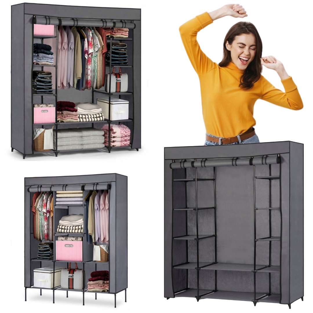 POJEMNA STABILNA Szafa tekstylna na ubrania XXL 12 półek+ wieszak 135 x 170
