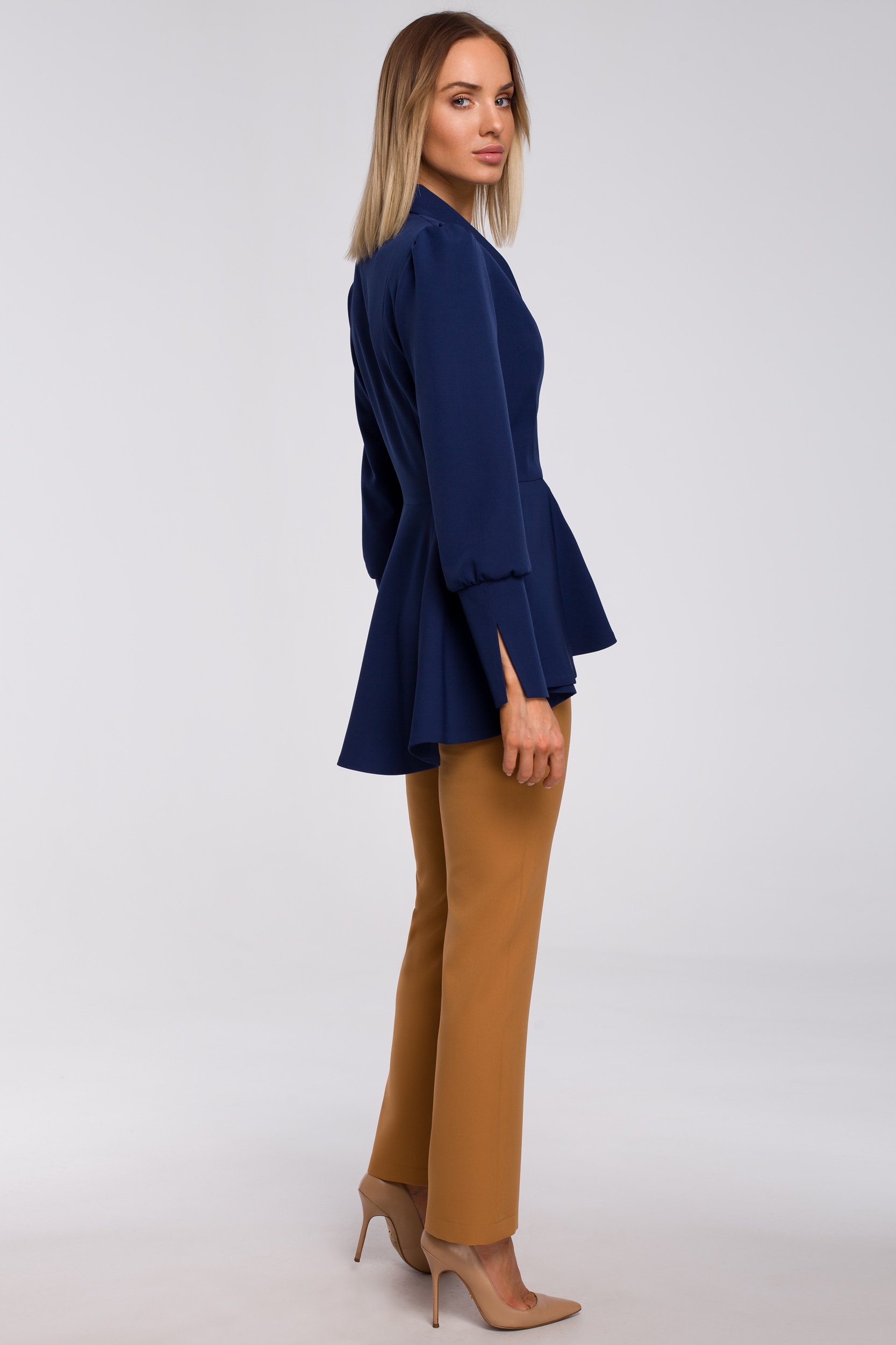 Dámské Sako Na Přehoz Se Zavazováním, Bufetové Rukávy, Tmavě Modrá, 36 S