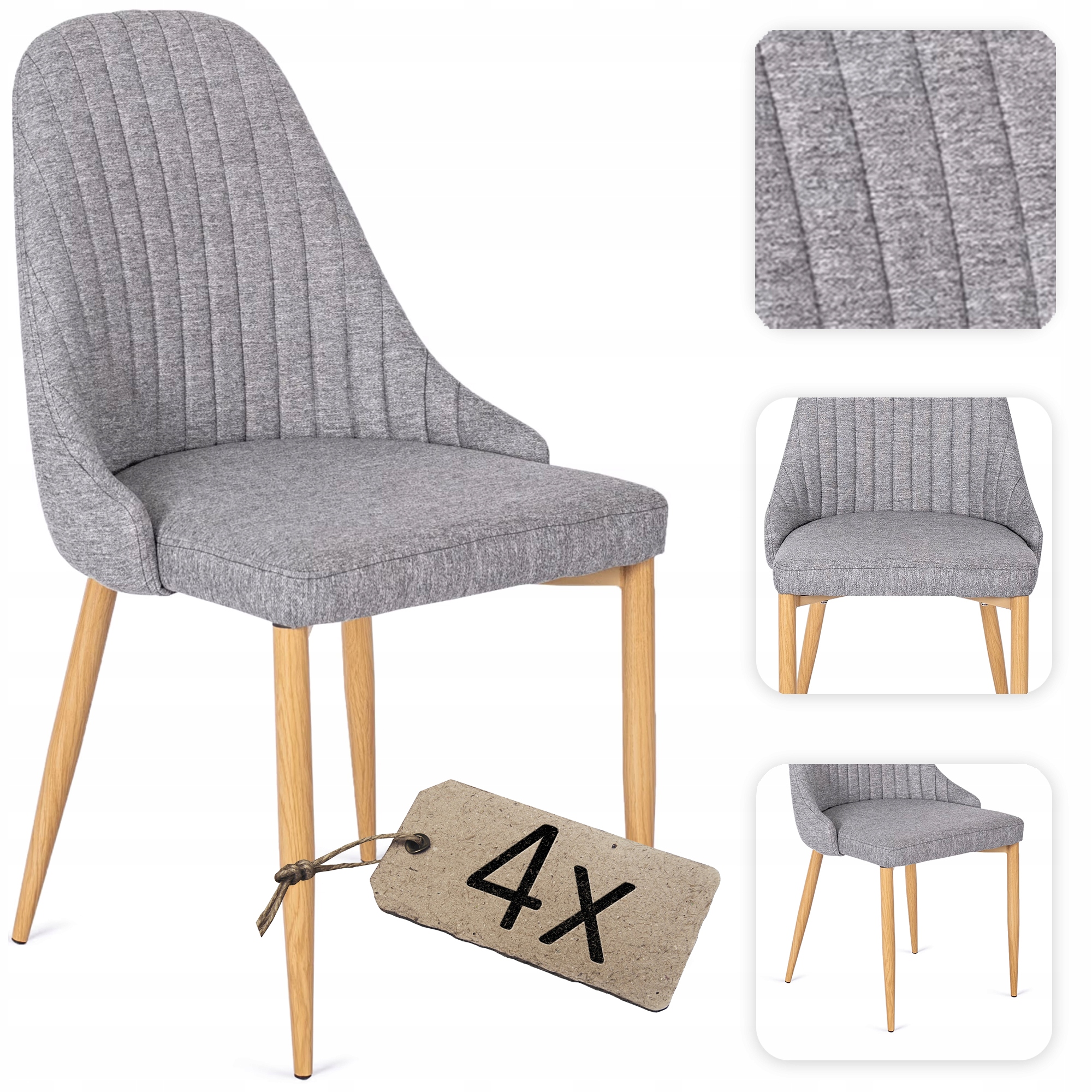Krzesło Do Salonu Jadalni Szare Tapicerowane Nowoczesne Loft Torino 4x