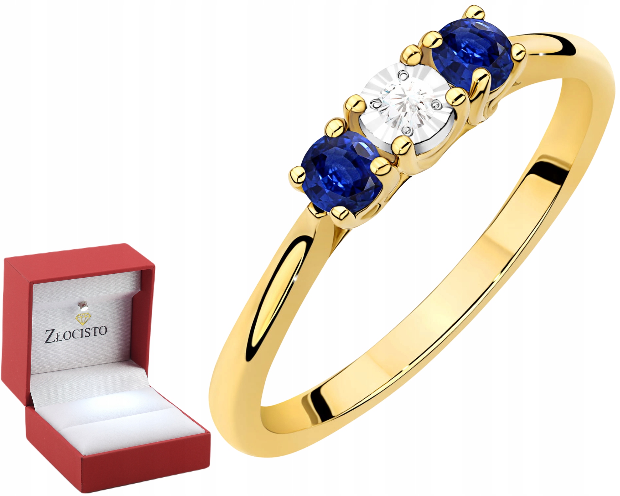 Zlatý prsten Kamien Přírodní safír a diamanty Zlato 585 Dárek