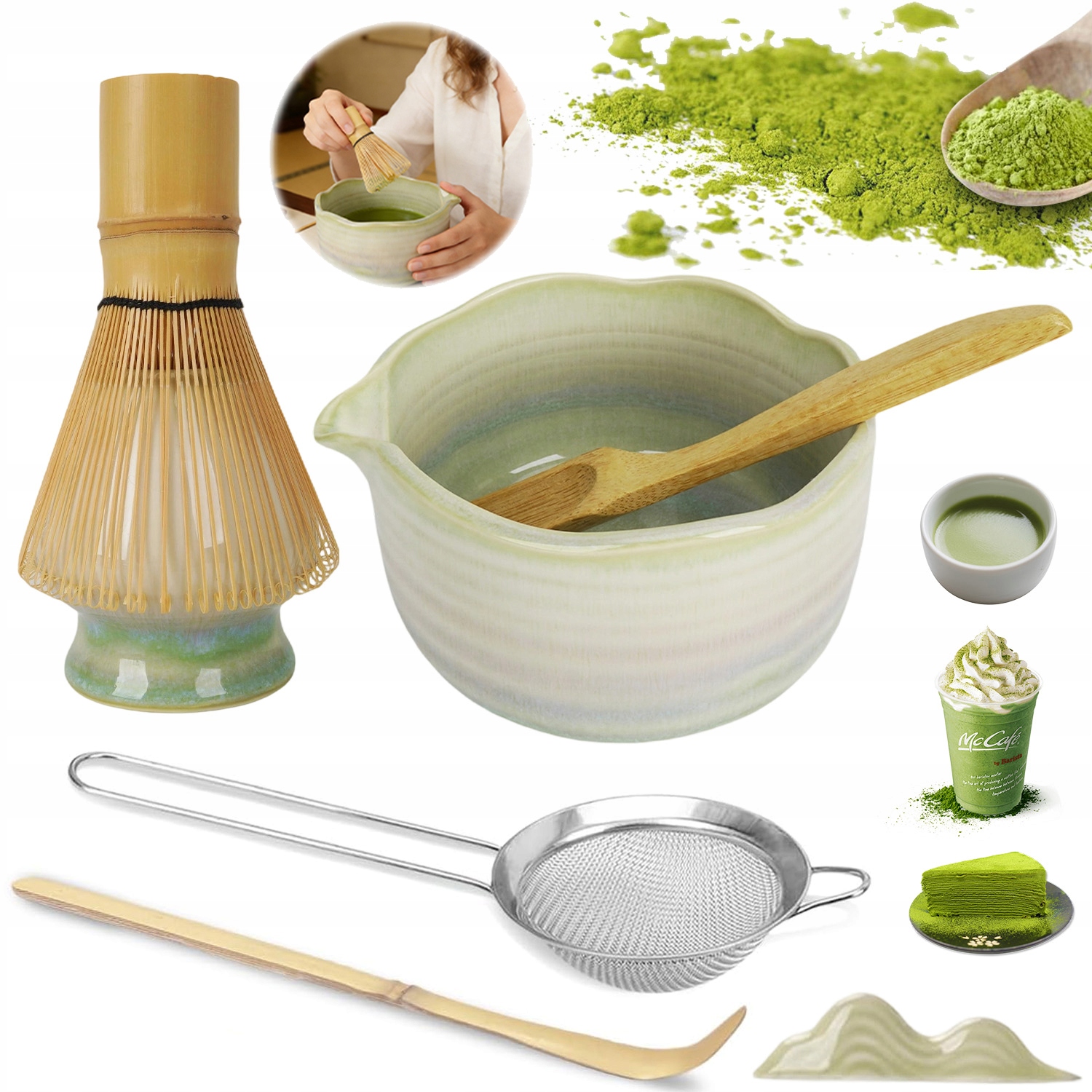 Zestaw Do Matchy Ceramiczny Czarka Miotełka Łyżeczka Do Herbaty Wytrzymały