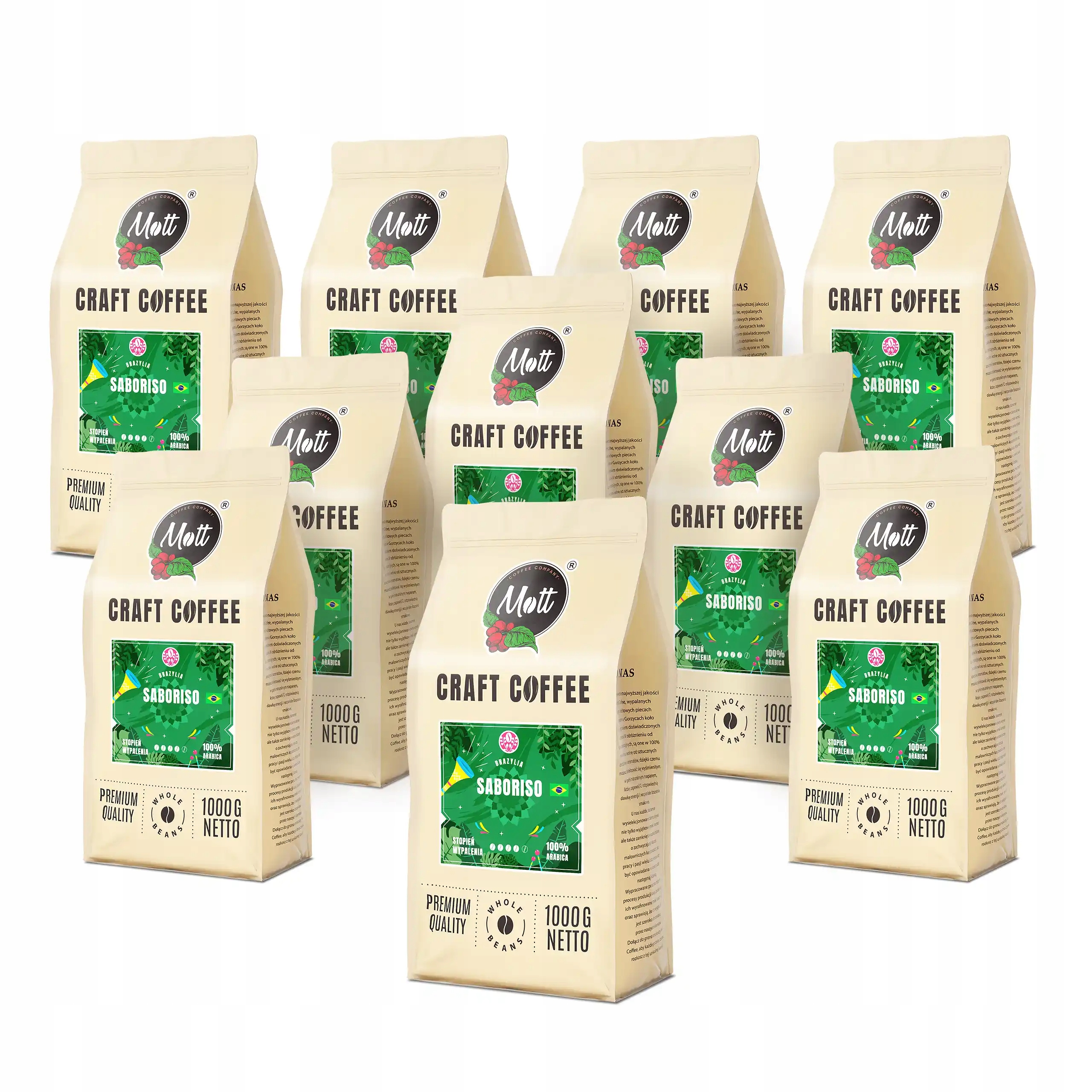 Káva Sada 10 x 1 kg Čerstvě 100% pražená Arabica Brazílie Saboriso Mott Coffee