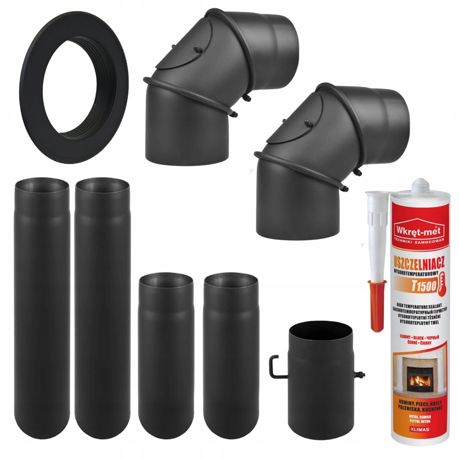 Připojovací sada pro krbová kamna fi 120 mm 2x trubky 2x koleno chladič