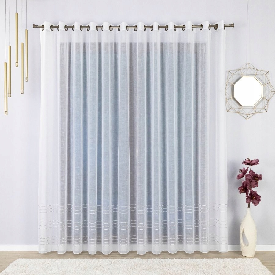 Hotová Záclona Ve Stylu Lněná Se Zlatými Ozdobami S Průchodkami 450X140