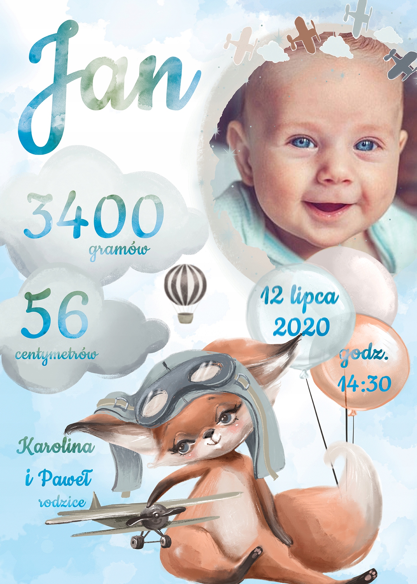 RAMKA METRYCZKA URODZINY CHRZEST ZDJĘCIE DLA CHŁOPCA PREZENT A3 30X40 Kod producenta 002