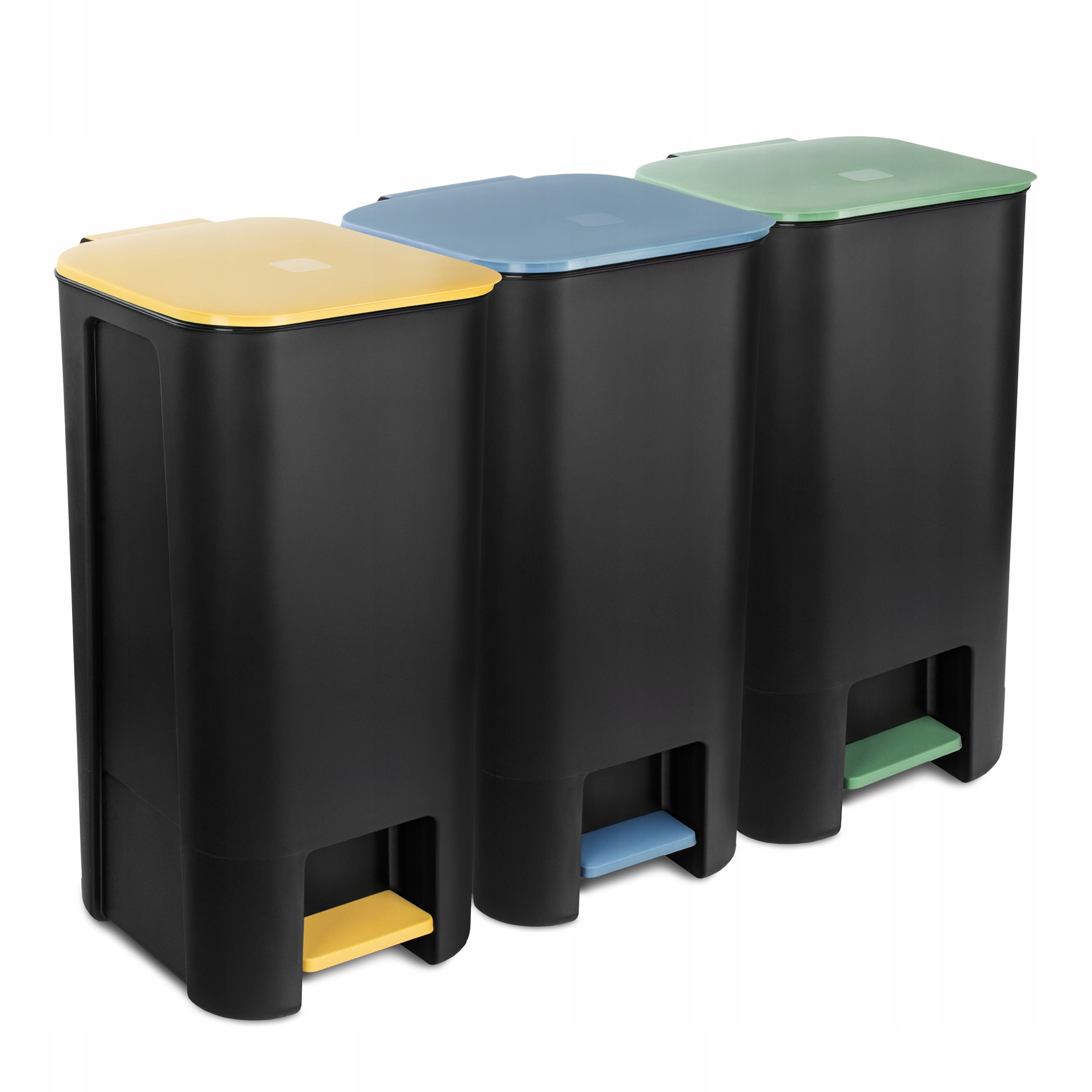Levně Sada 3 košů na tříděný odpad s pedálem 40L Černá s barevným víkem