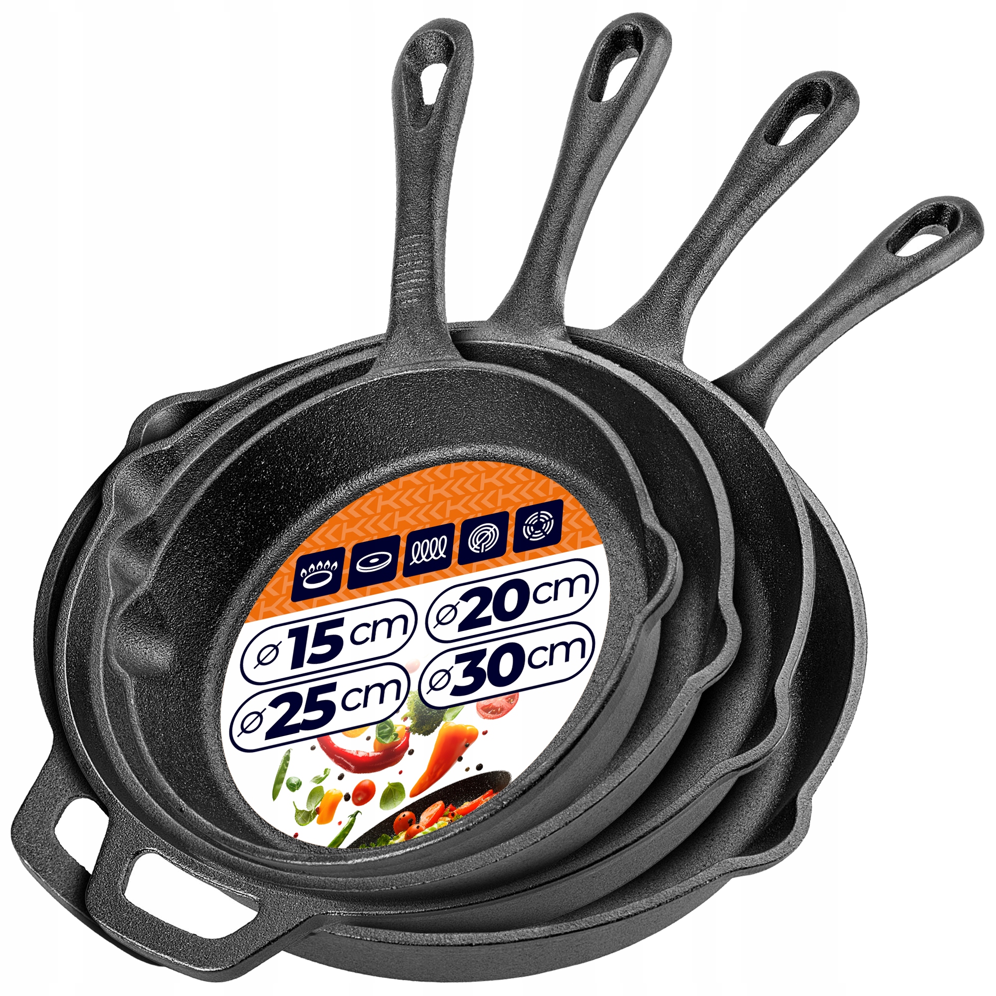 Sada Liatinových Panvíc 4x Panvica Liatinová Indukcia Gril 15/20/25/30 cm