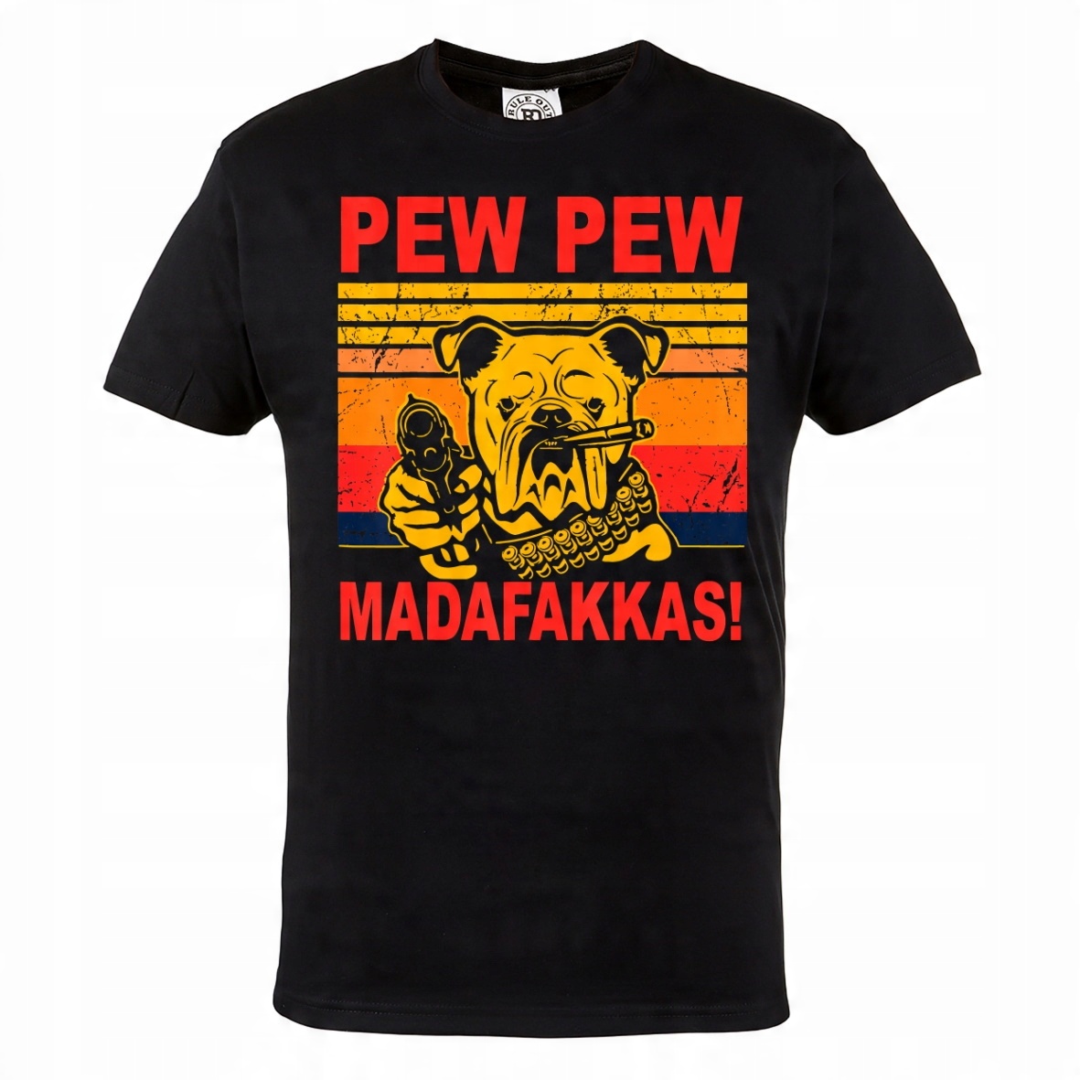 

Męska Koszulka Pies Buldog Pew Pew Madafakas