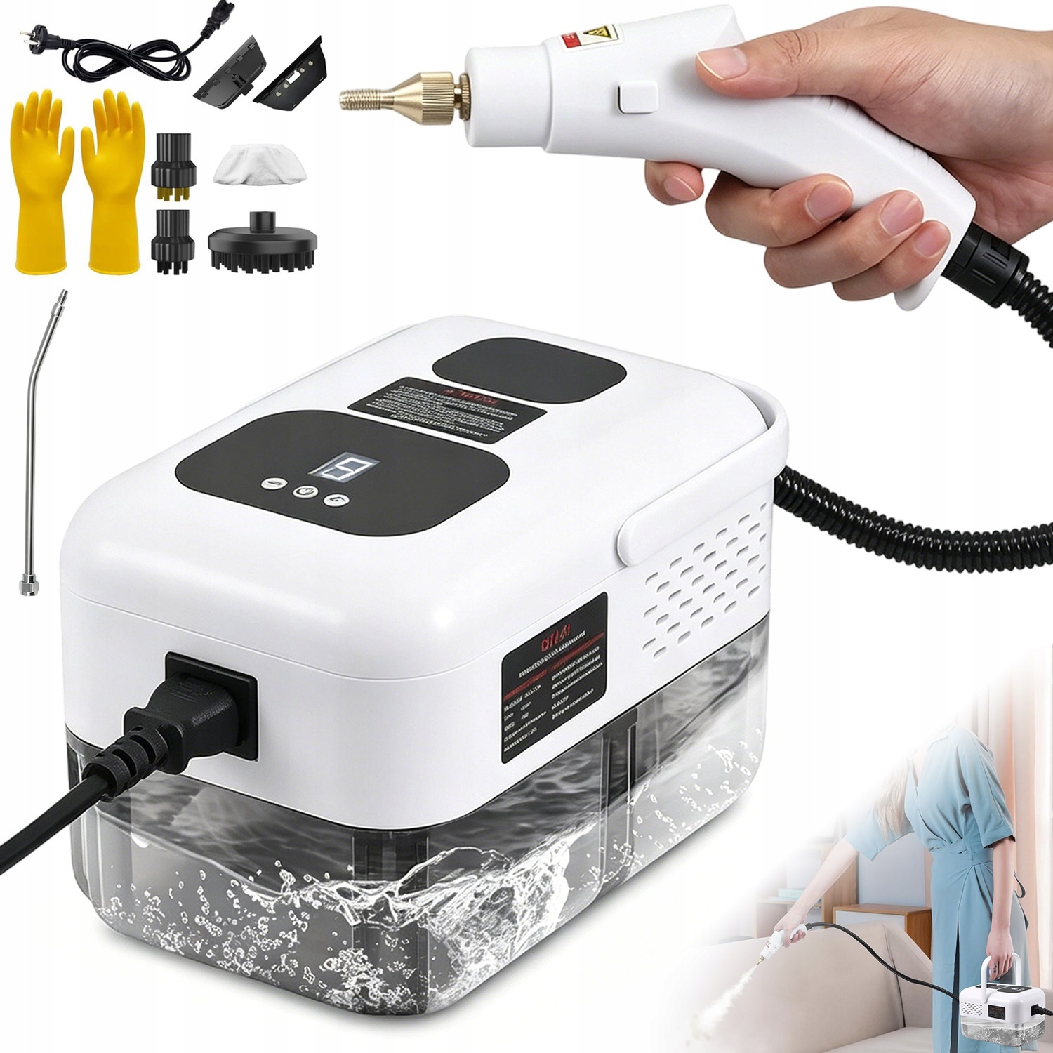 Parní Čistič Parní Mop Parní Napařovač Výkonný 2500 W Sada Pro Čalounění Okenních Spár
