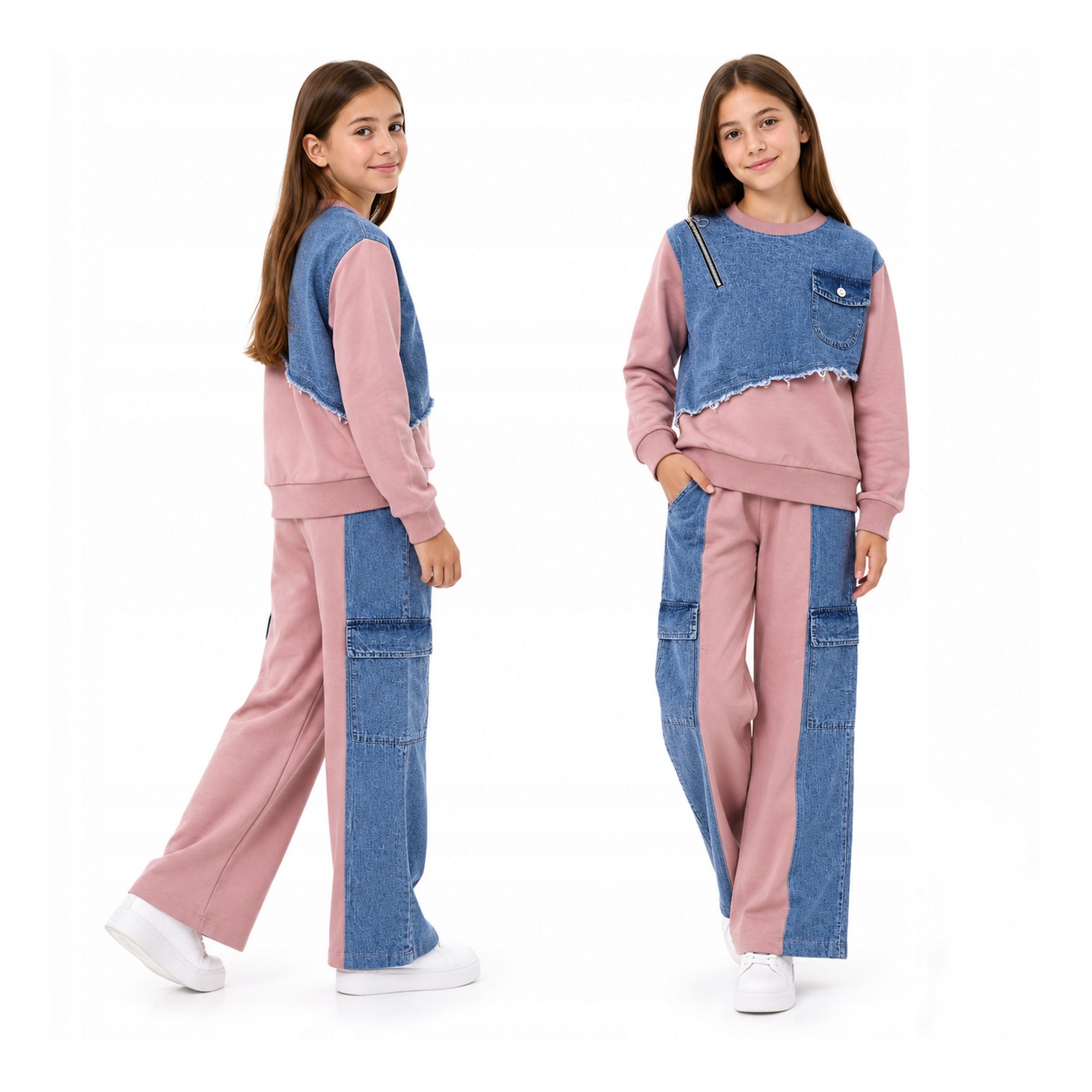 Dres Dla Dziewczynki Dresowy Komplet Dziewczęcy Bluza Spodnie Wide Leg 152