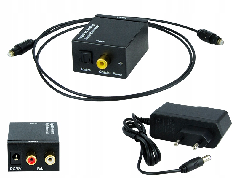 Konwerter optyczny toslink dac na 2xrca z zasilaczem