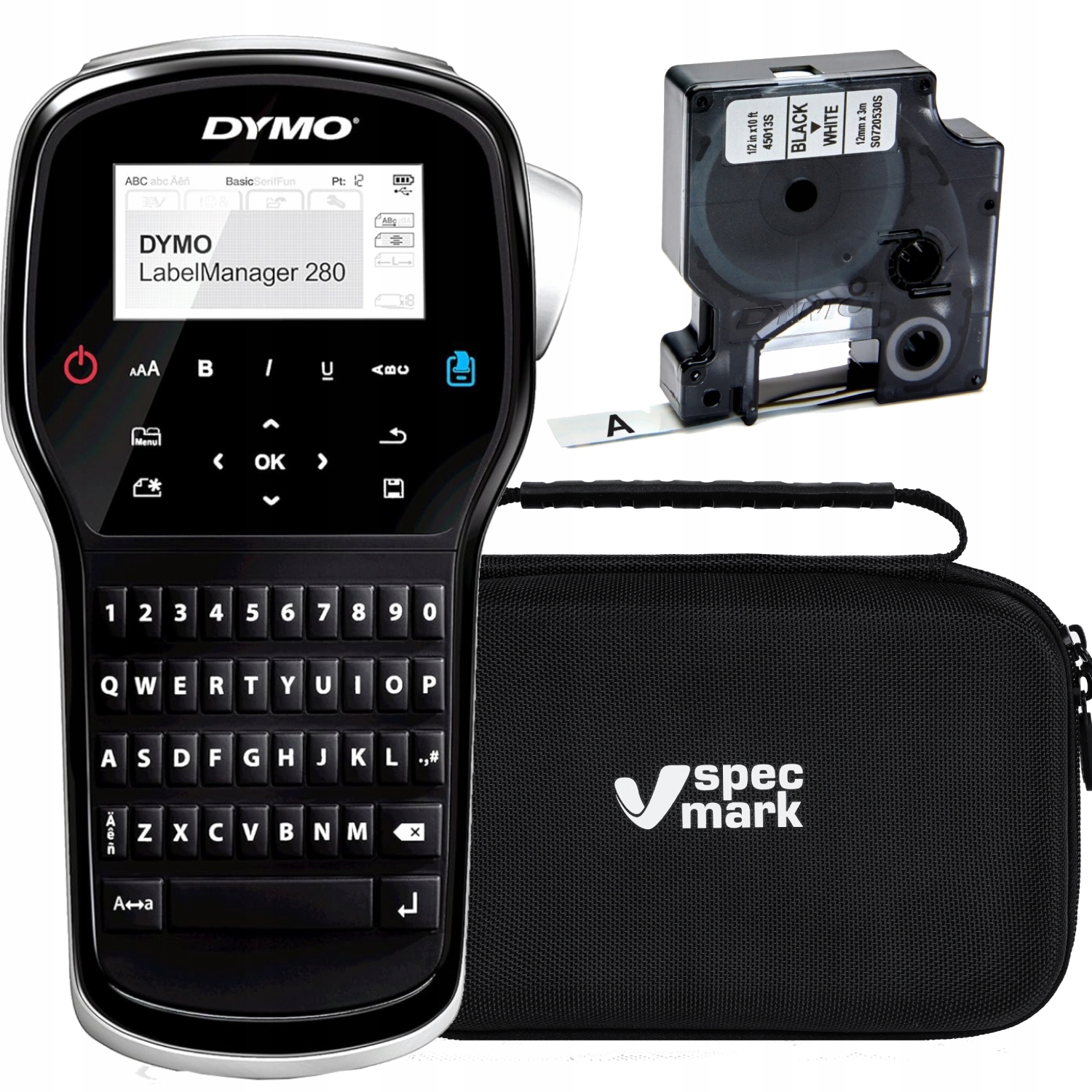 Tlačiareň Dymo LabelManager LM280 v balení s napájacím adaptérom, kufríkom a páskou 45013