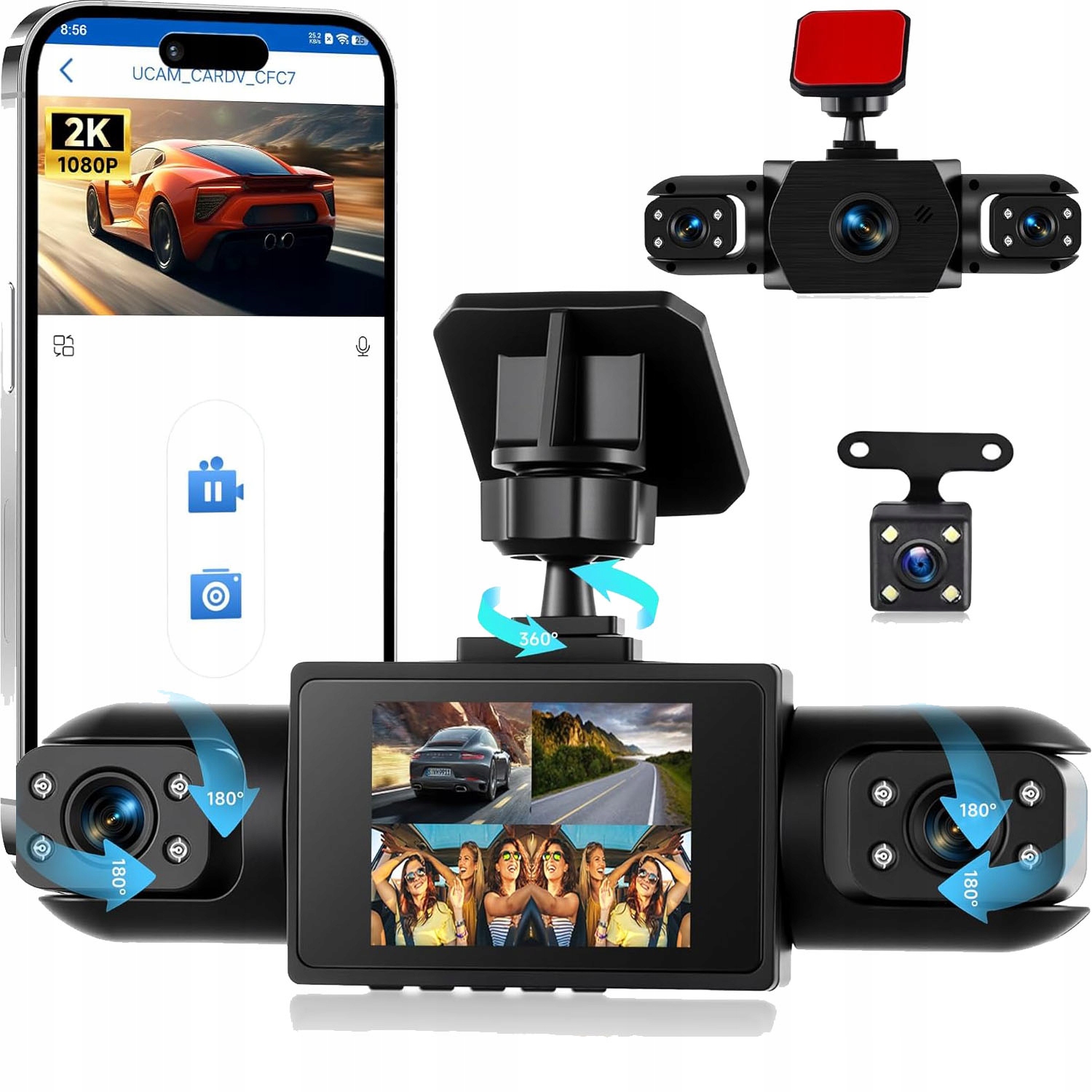 4kanálový 1080P Car Dash Cam Night Vision monitorování parkování G-Sensor