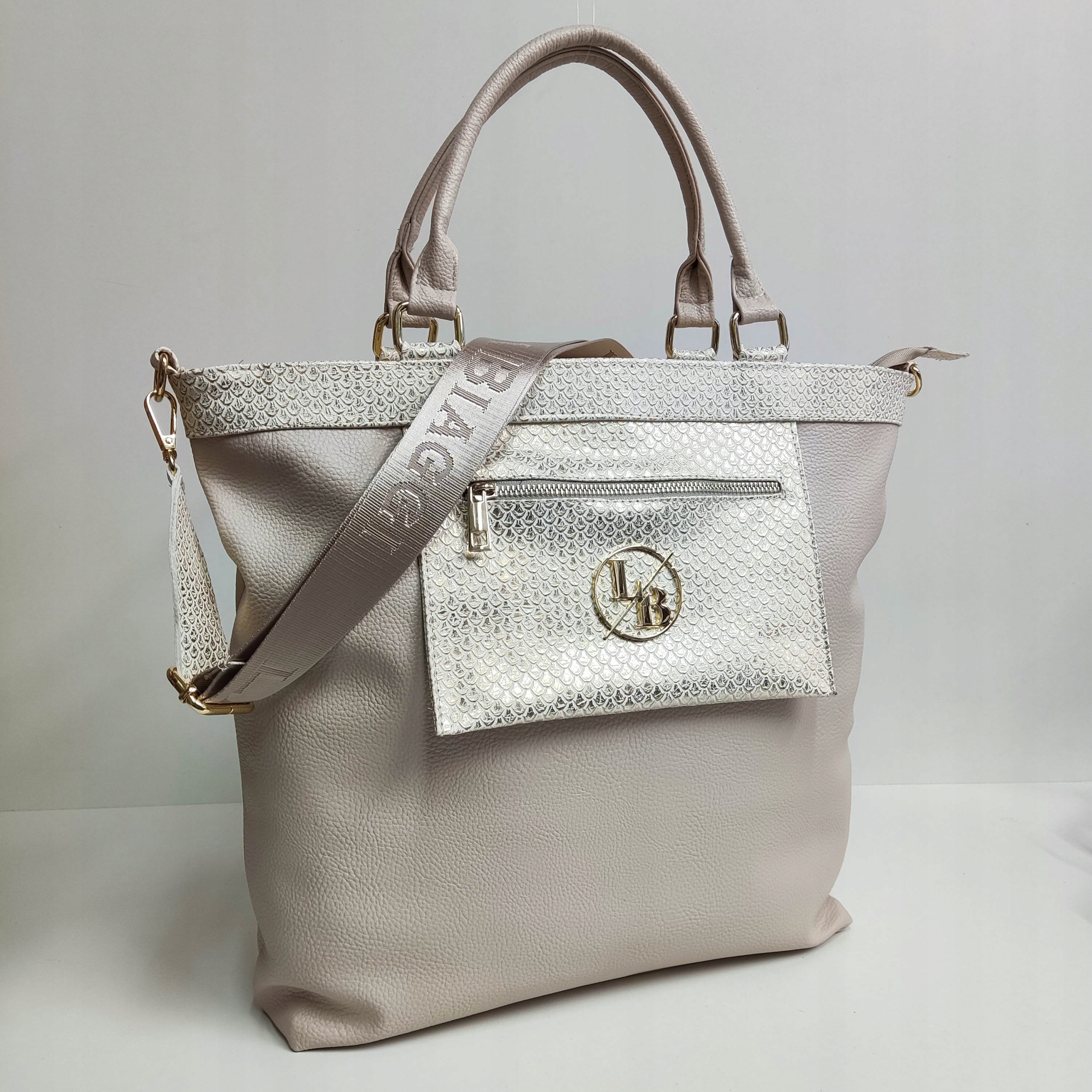 Torebka Shopper Laura Biaggi beżowa listonoszka Marka Laura Biaggi