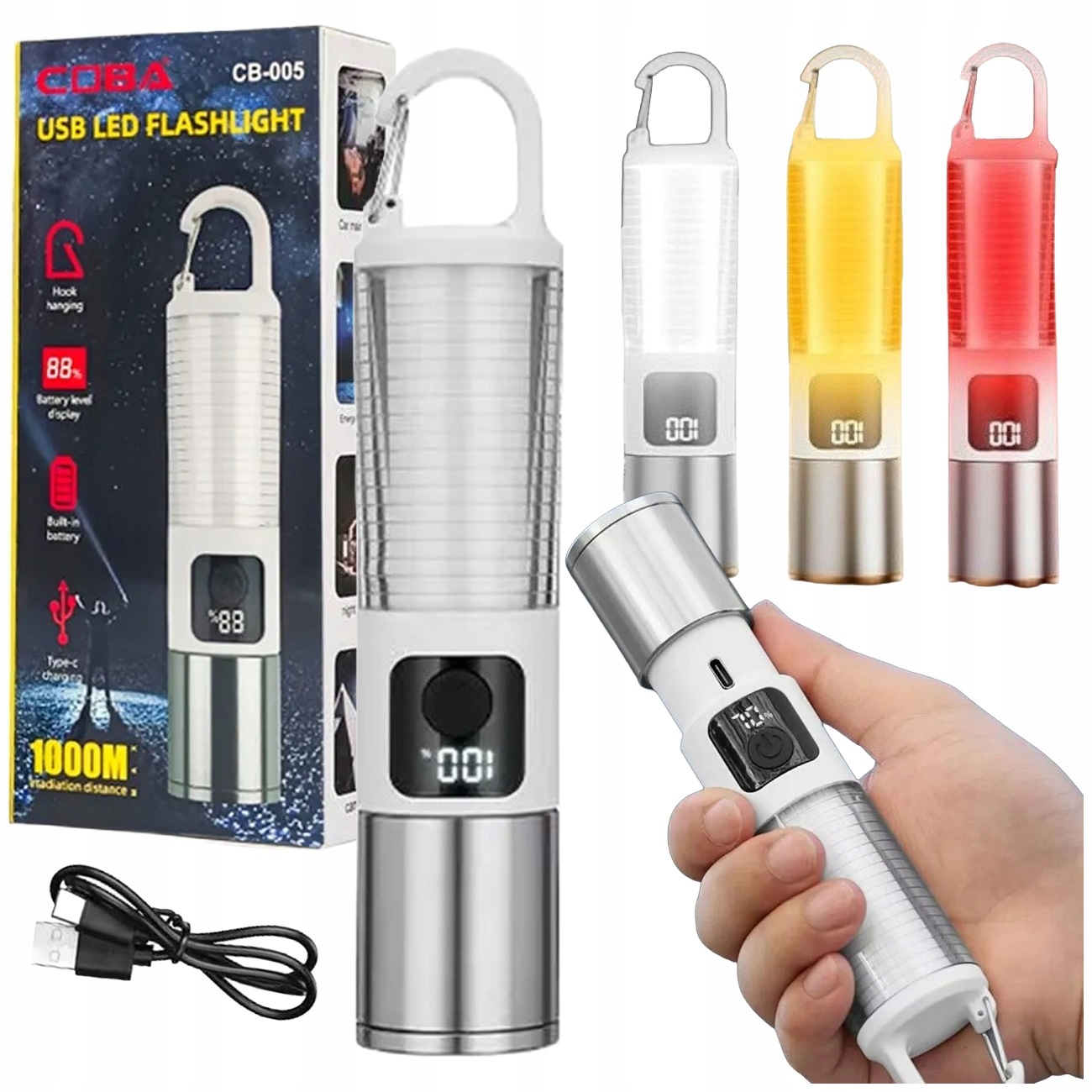 Výkonná Led Bateriová Svítilna Zoom Survival, Lehká S Usb-c Displejem