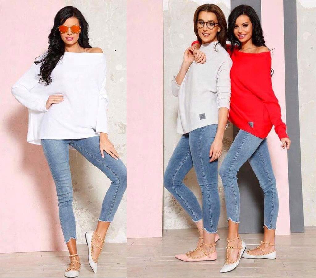 

Sweterek Oversize Tunika Sweter Wool Odkryte Ramię