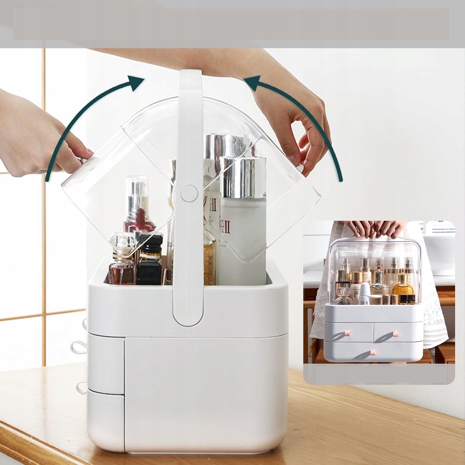 ORGANIZER NA PRZYBORY KOSMETYKI DO MAKIJAŻU PRZENOŚNA TOALETKA AKRYL Kolor dominujący biały