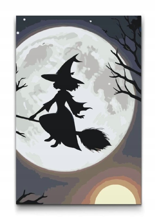 Malování Podle Čísel Halloween Čarodějnice Noc Les Měsíc Čarodějnictví 40x60 cm