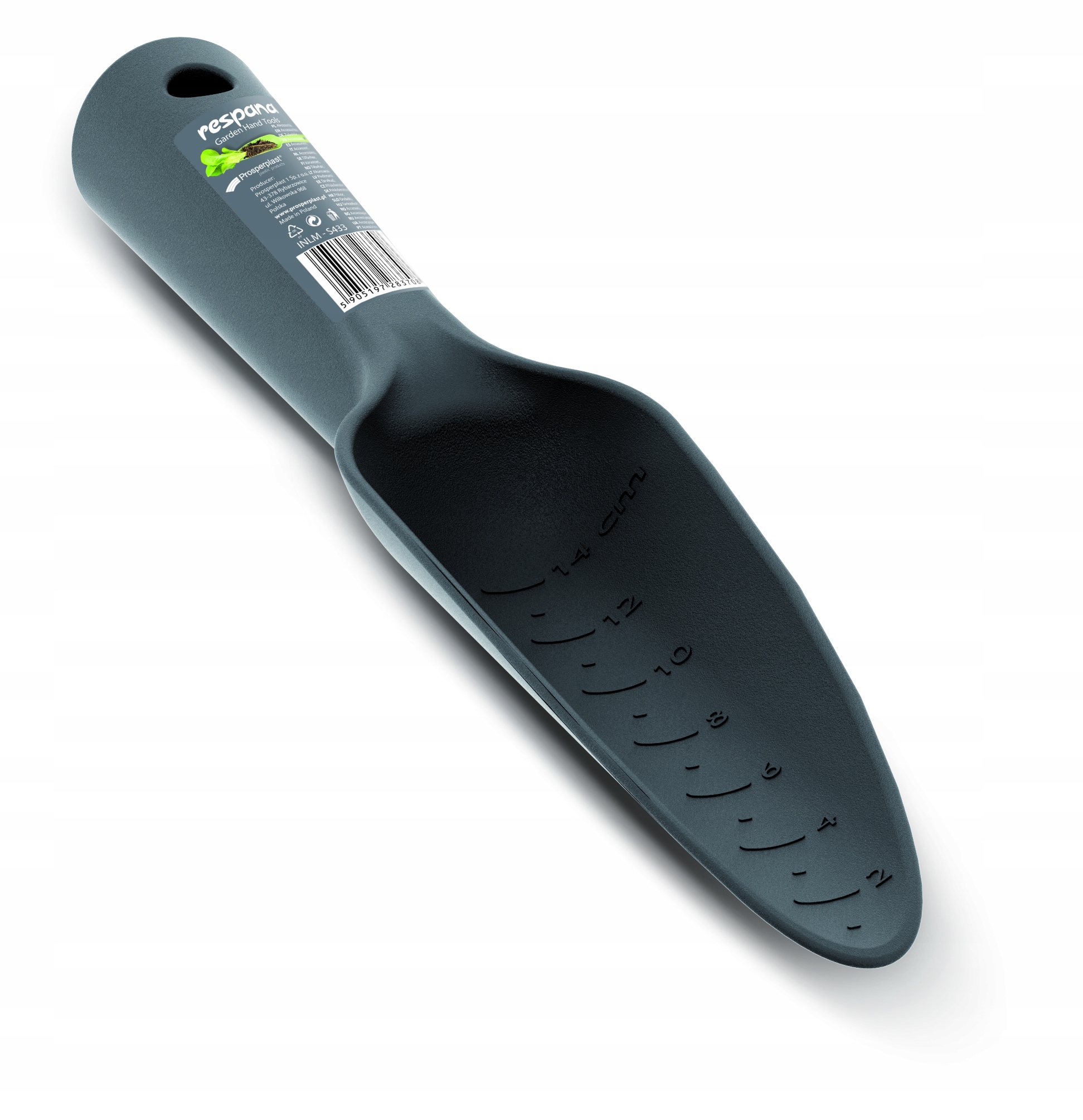 ŁOPATKA OGRODOWA DO SADZENIA ROŚLIN Z MIARKĄ INLM Czarna