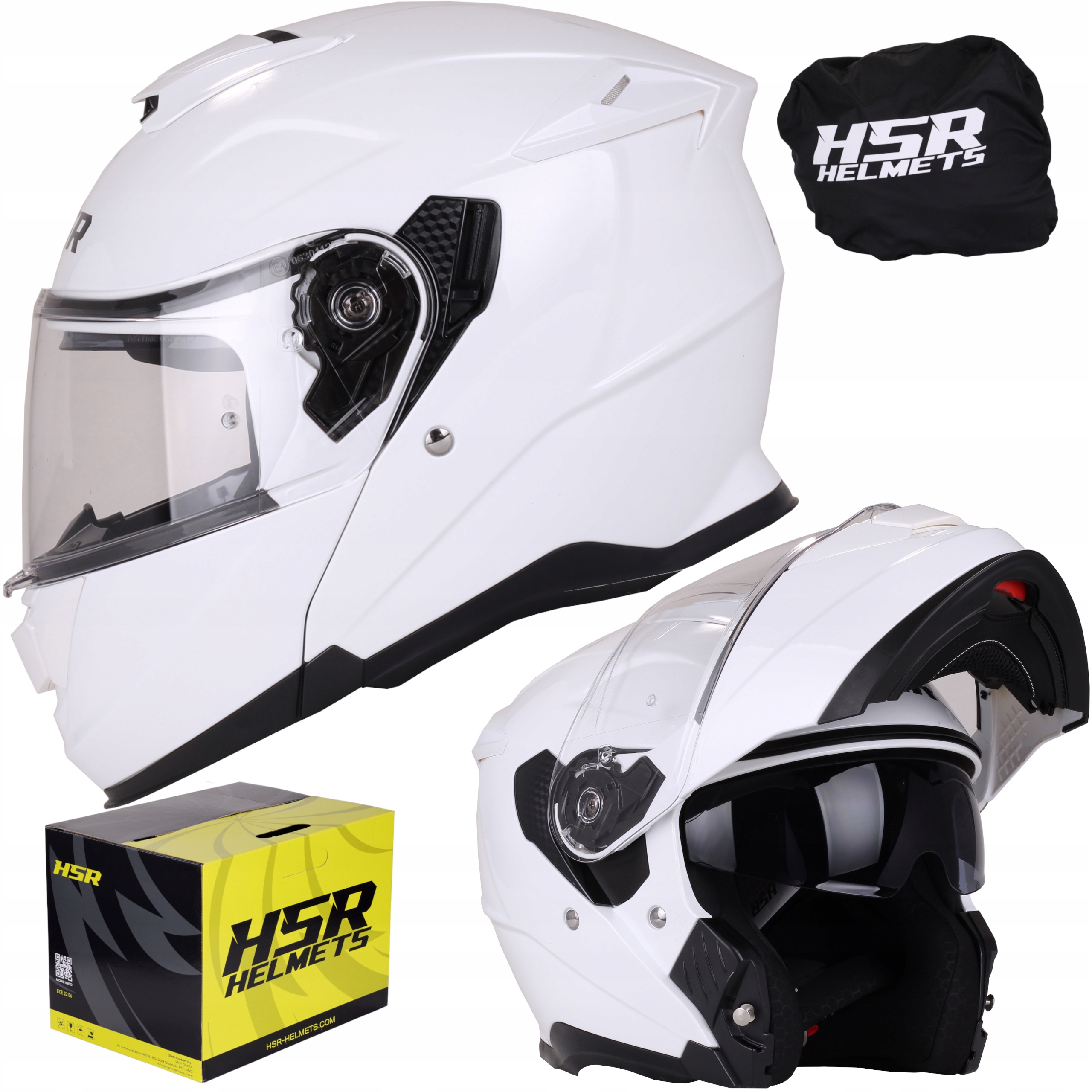 Kask skuter motocykl Hsr HS950 biały szczękowy z blendą P/j Ece 22.06