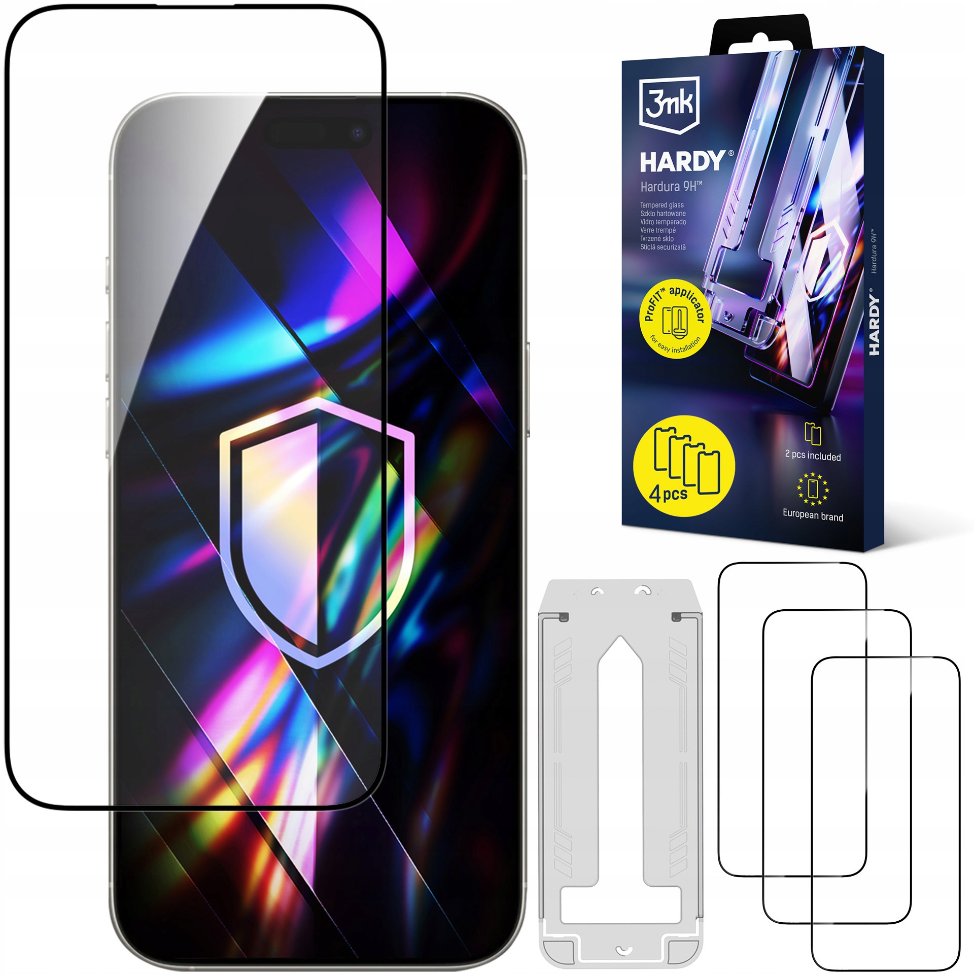 4x Szkło hartowane aplikator na Apple iPhone 15 Pro 3mk Hardy Hardura 9H