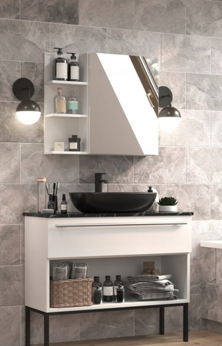 Koupelnová skříňka se zrcadlem a policemi Levá Bílá