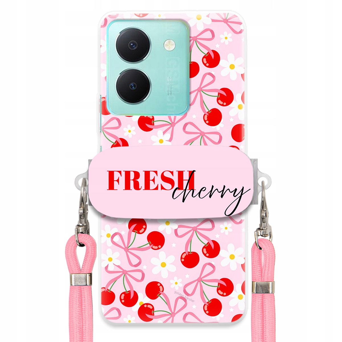 Puzdro pre Vivo Y78 Case držiak na šnúrku Ružový Fresh Cherry Kokardy Pink