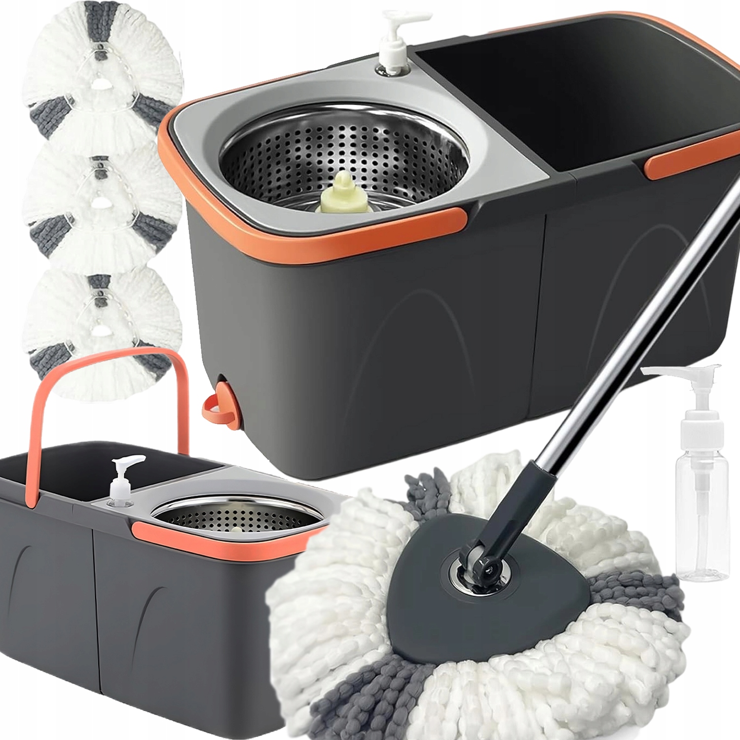 Levně 2V1 360° Rotační Mop S Dvoukomorovým Odšťavňovačem 3 Náplně Bonus
