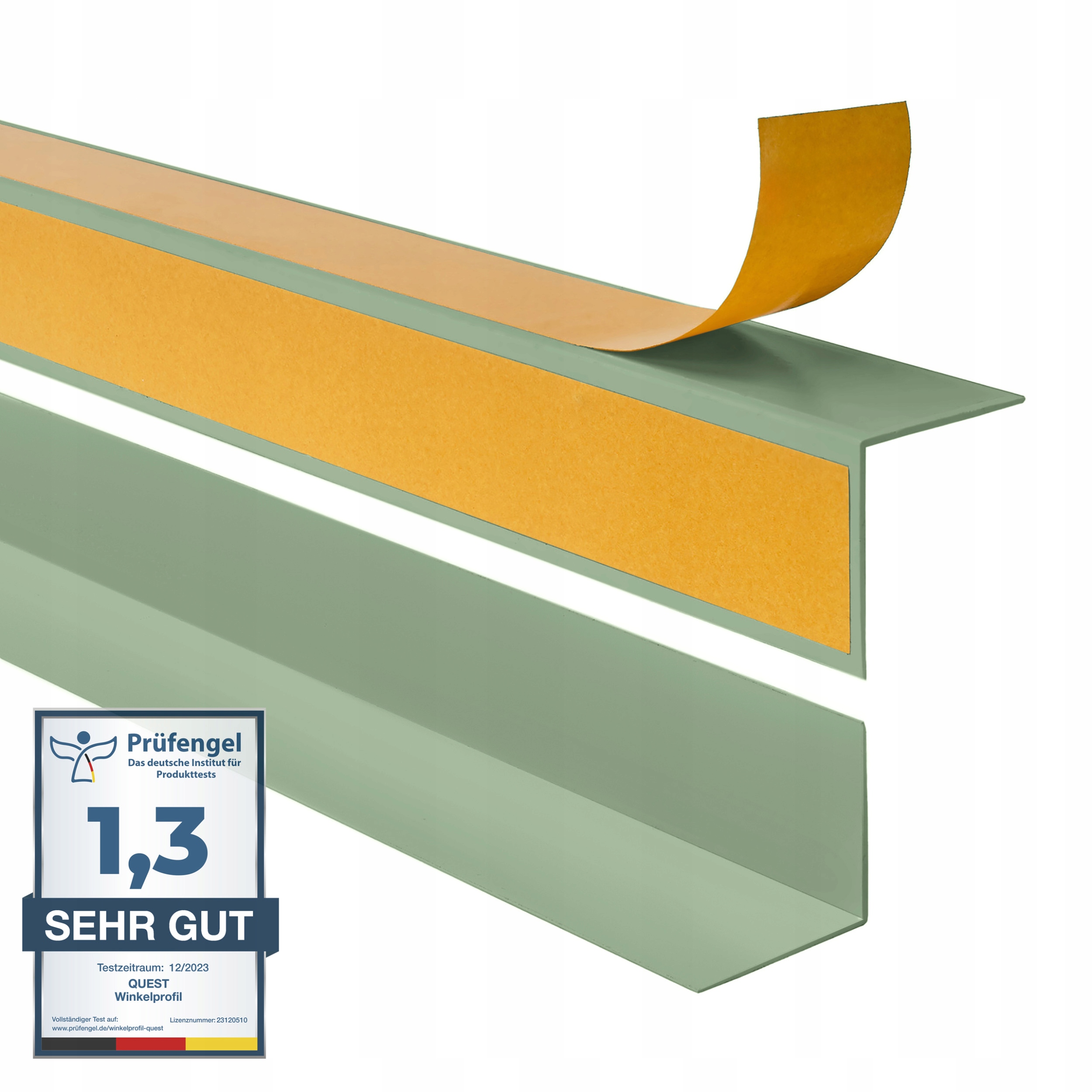 Pvc uholník tvrdý lepený na vonkajšej strane, svetlozelený, 20x20 mm,