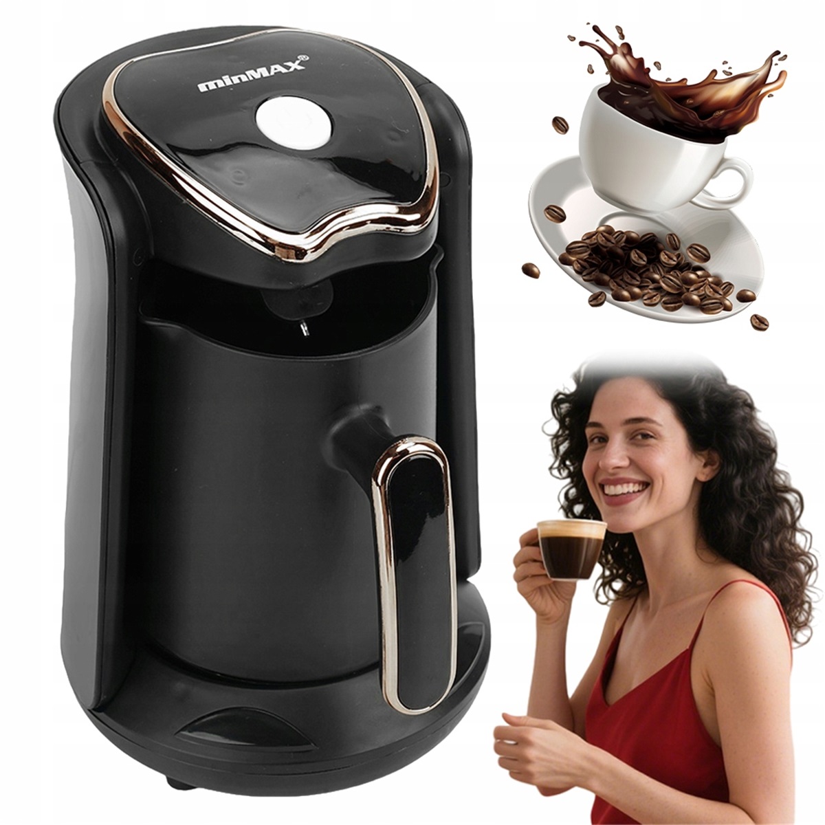 Kávovar o objemu 300 ml černý s ergonomickým držákem na kávu